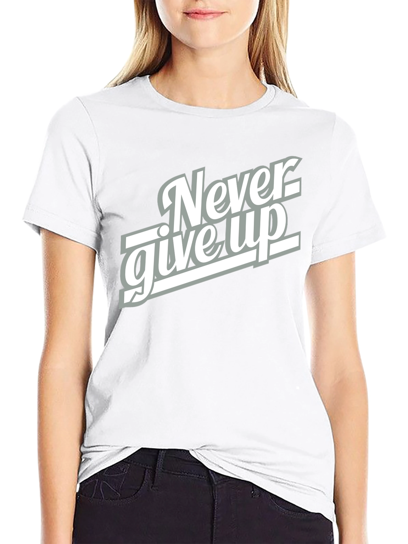 Never Give Up Black Graphic T-Shirt