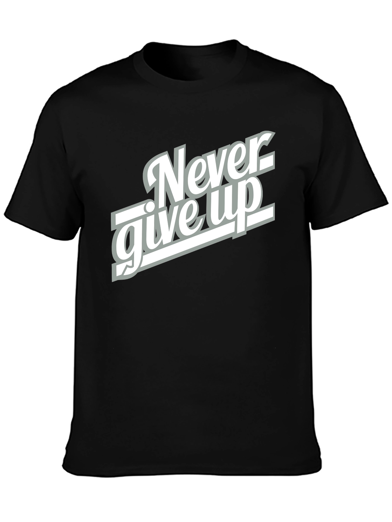 Never Give Up Black Graphic T-Shirt