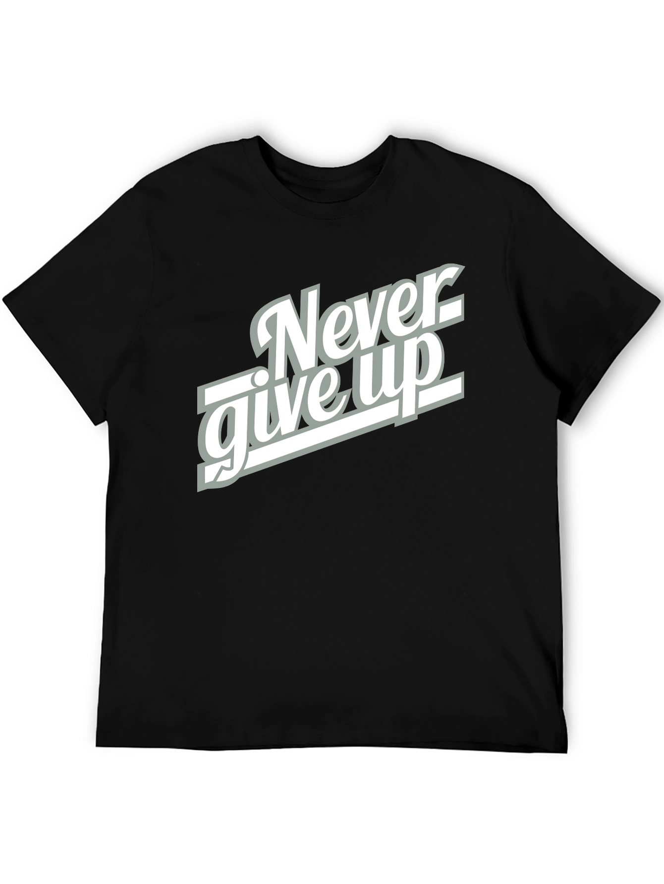 Never Give Up Black Graphic T-Shirt