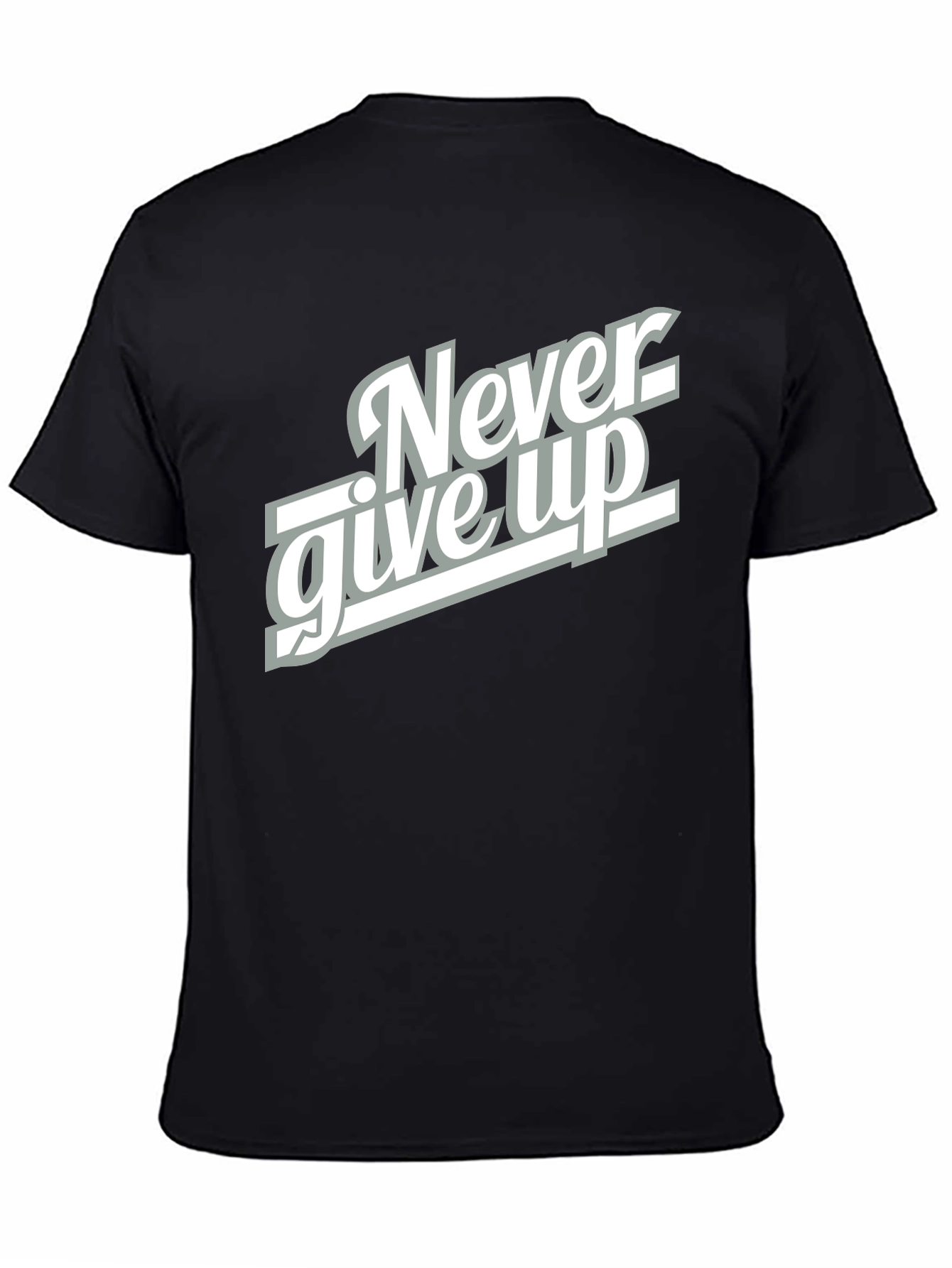 Never Give Up Black Graphic T-Shirt