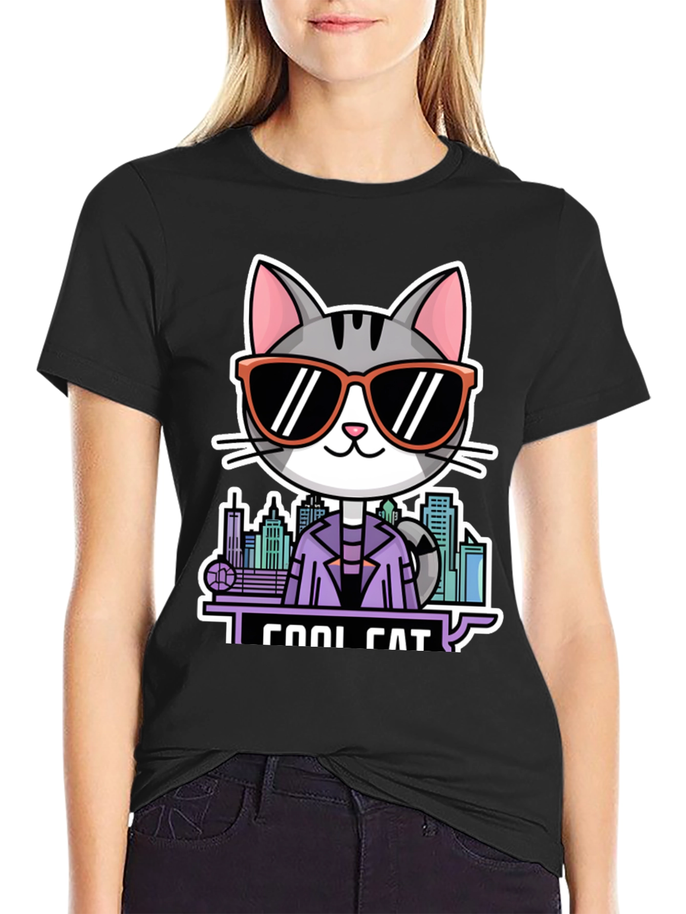 Cool Cat T-Shirt - Black Graphic Tee