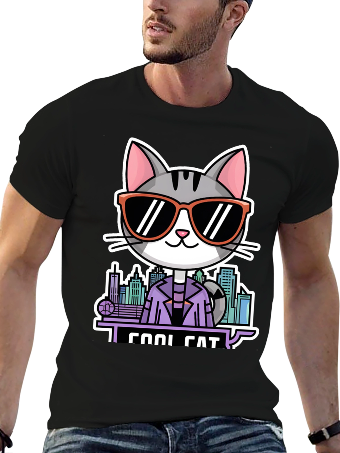 Cool Cat T-Shirt - Black Graphic Tee