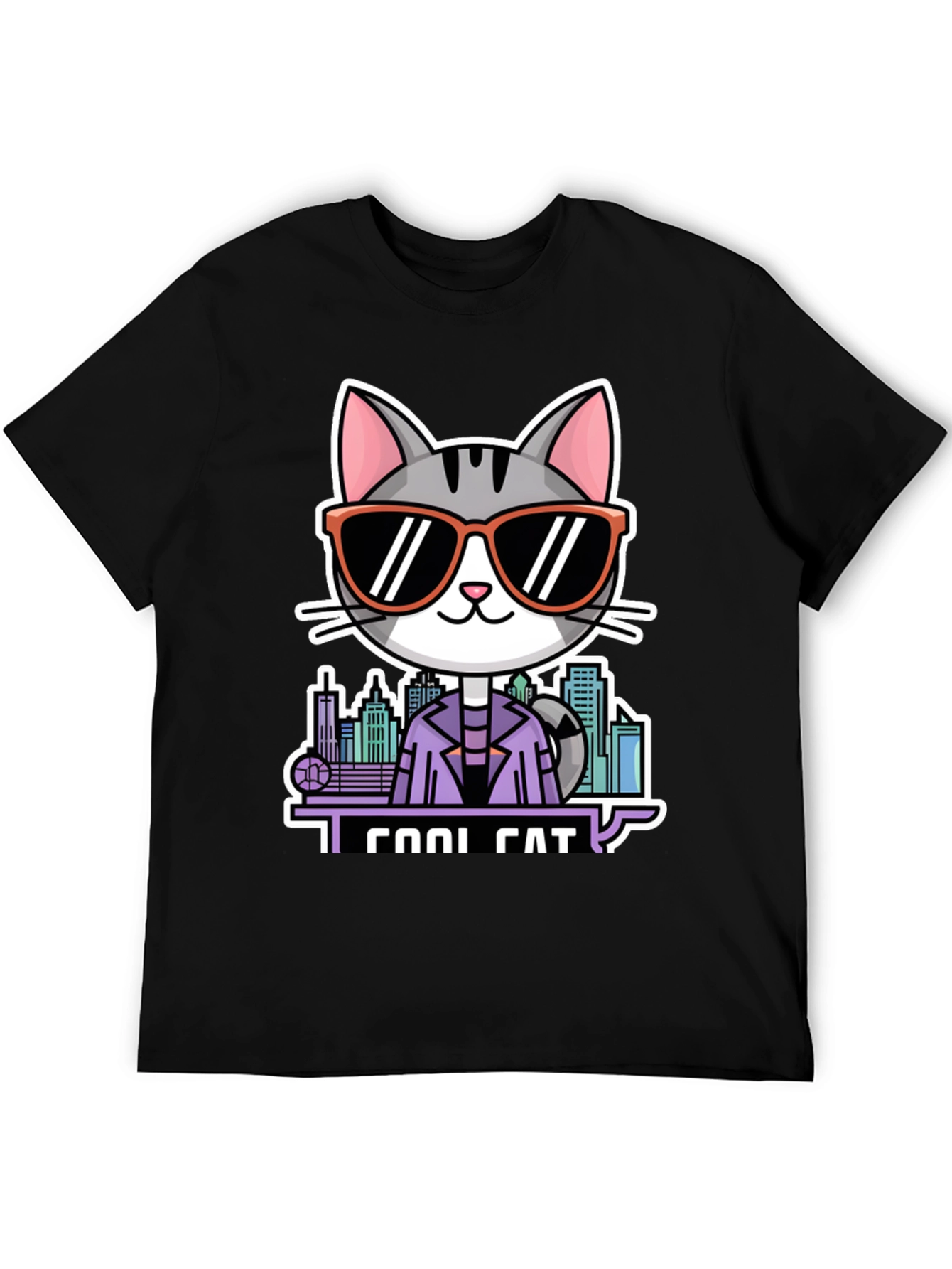 Cool Cat T-Shirt - Black Graphic Tee