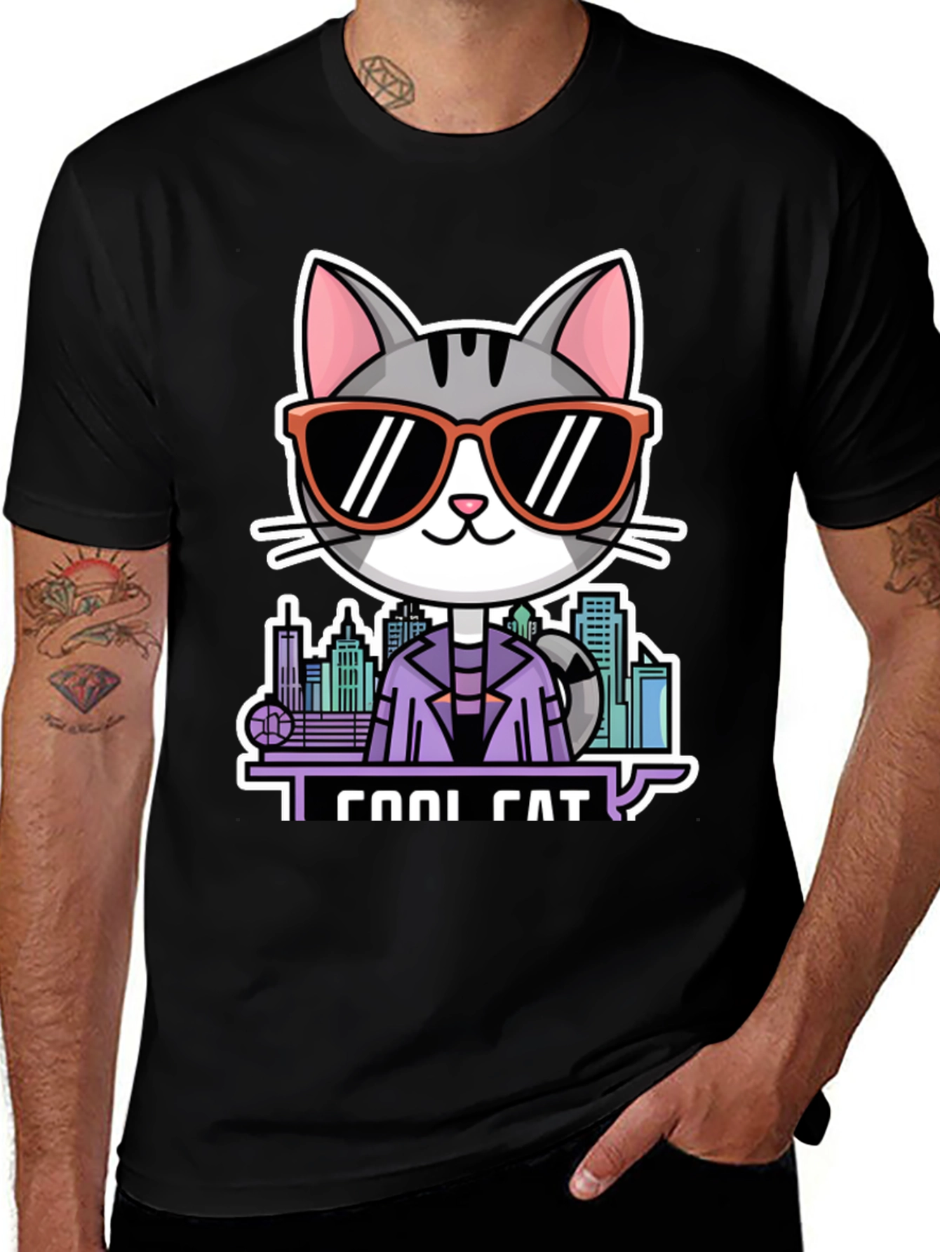 Cool Cat T-Shirt - Black Graphic Tee