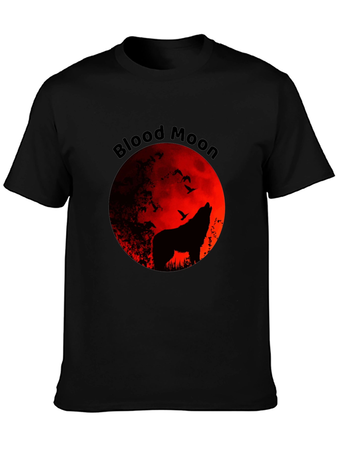Blood Moon Wolf Graphic Tee - Black