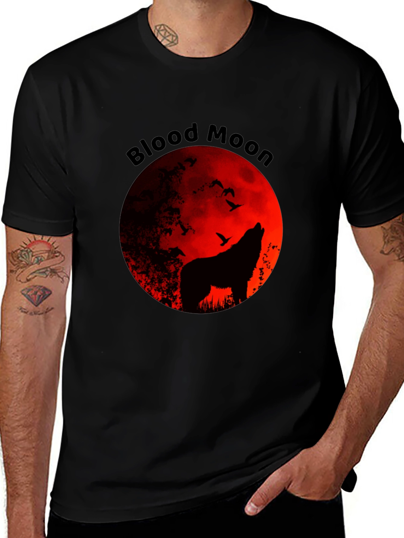 Blood Moon Wolf Graphic Tee - Black