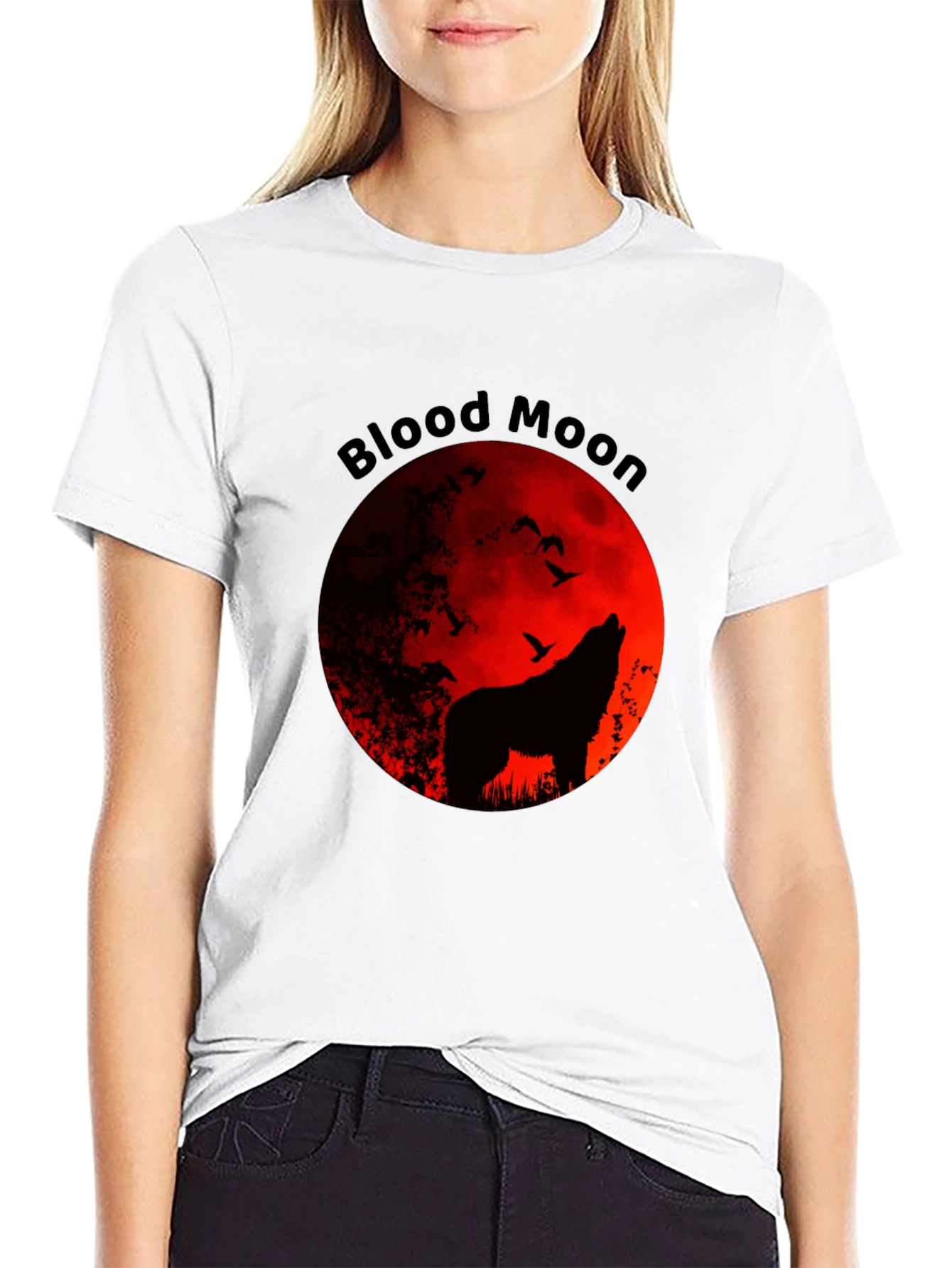 Blood Moon Wolf Graphic Tee - Black