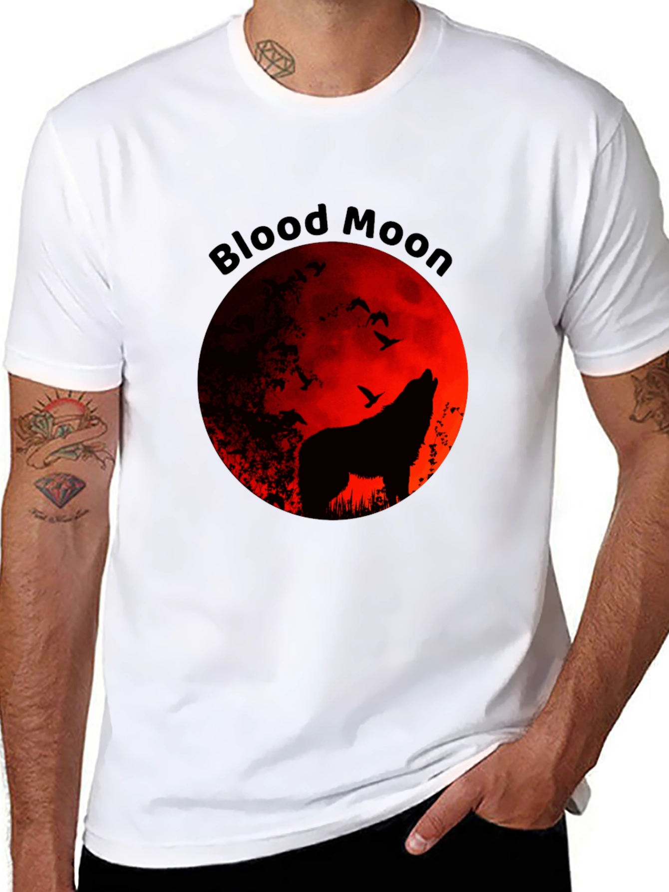 Blood Moon Wolf Graphic Tee - Black