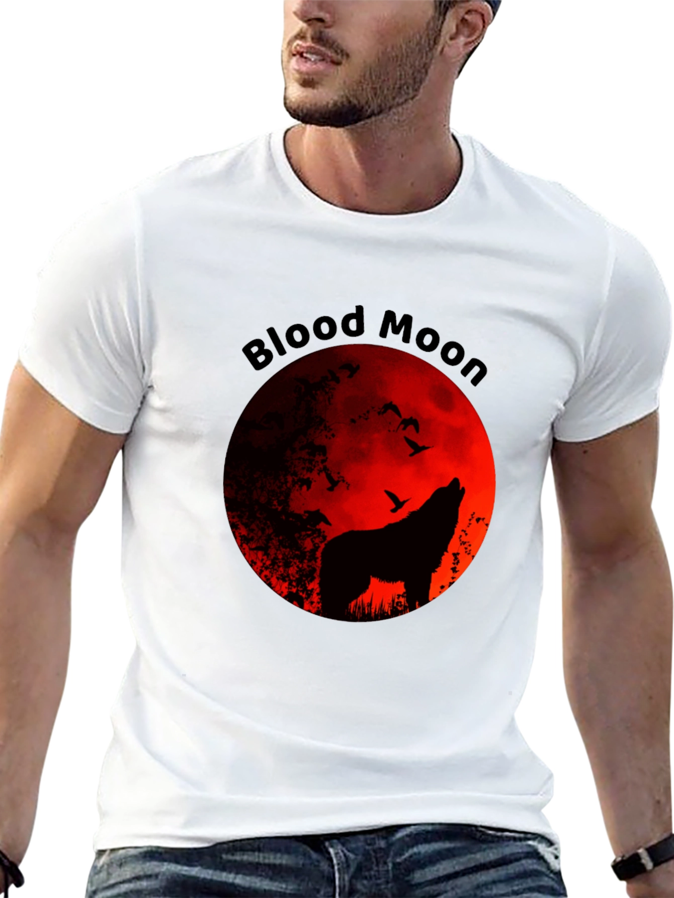 Blood Moon Wolf Graphic Tee - Black