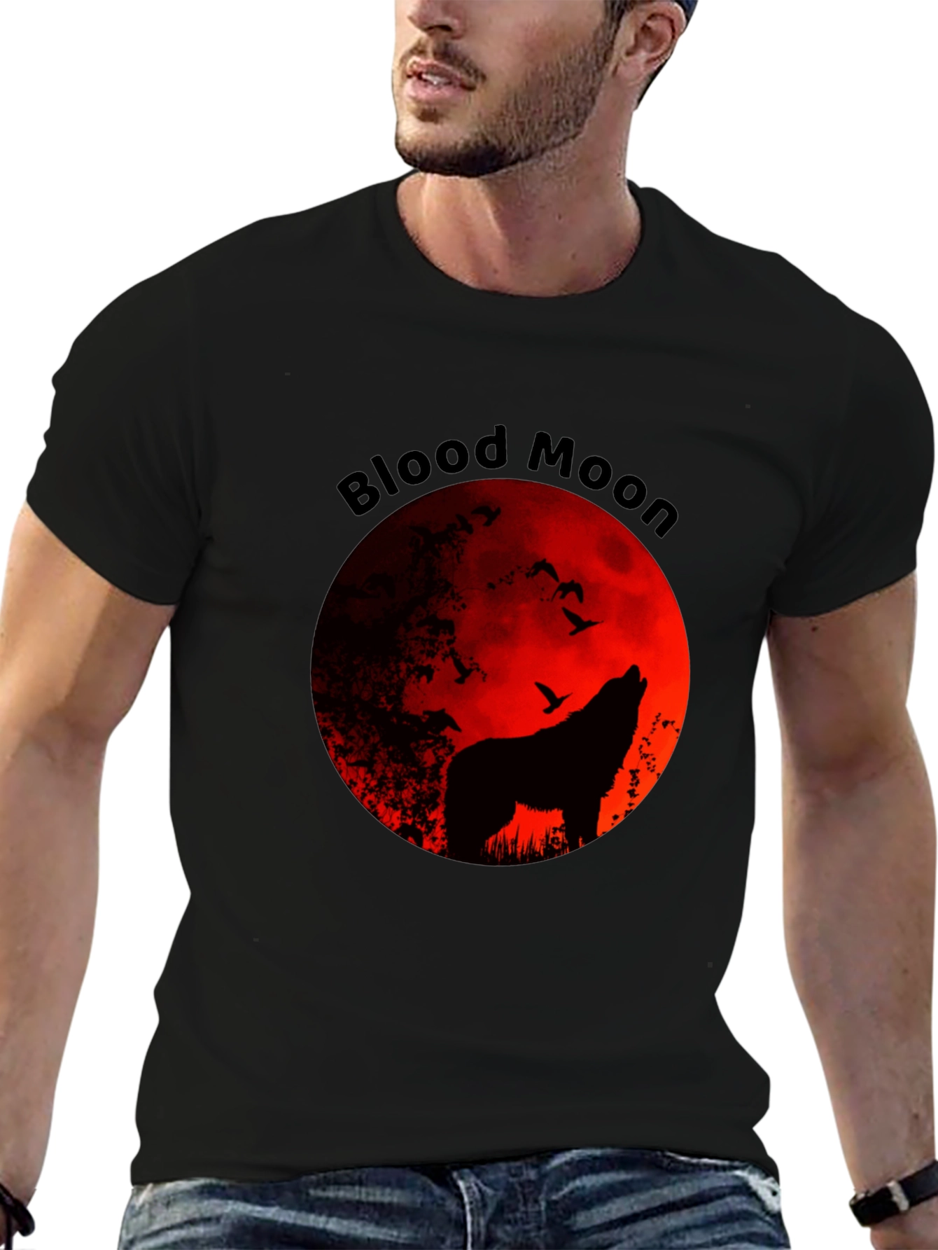 Blood Moon Wolf Graphic Tee - Black