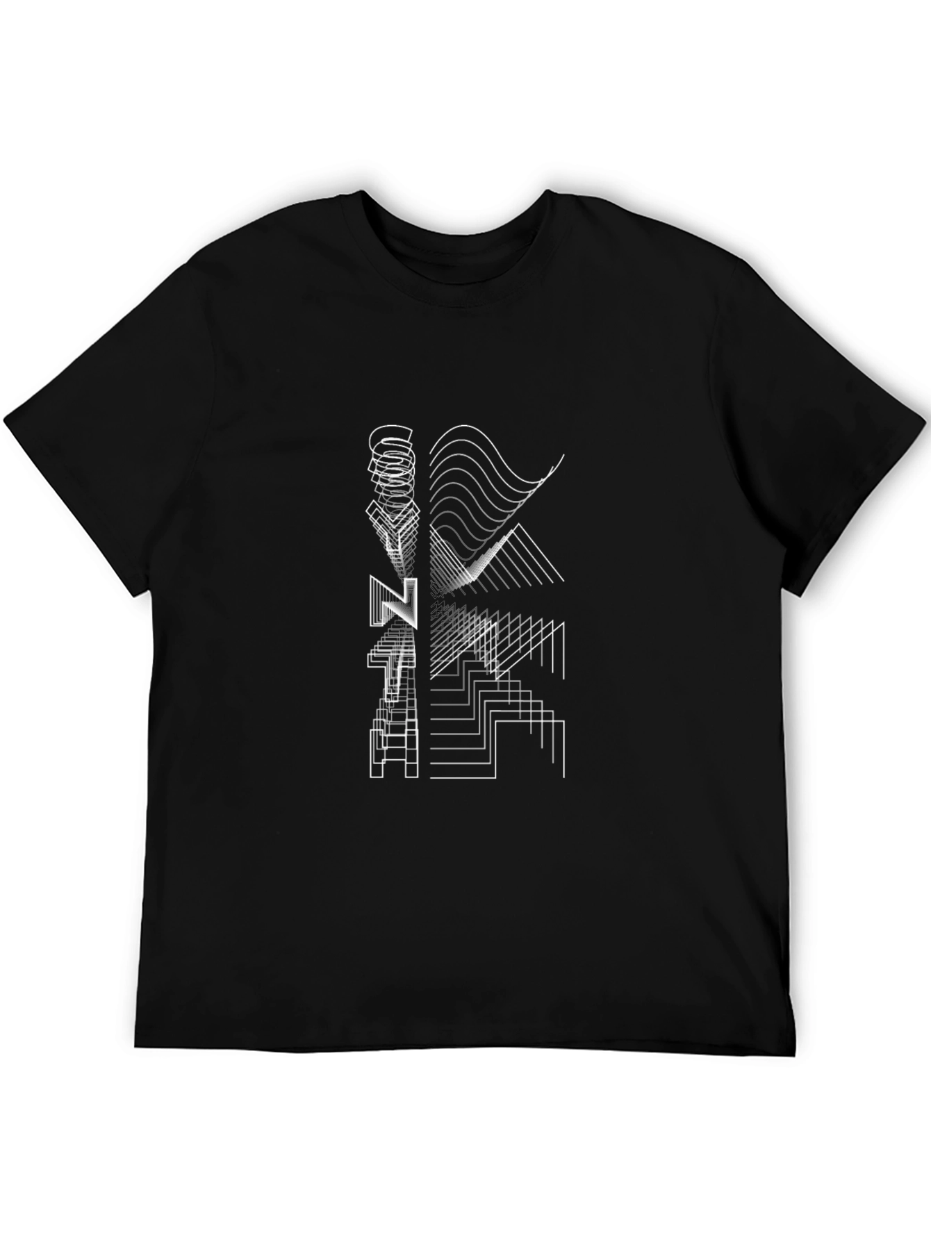 Geometric Line Art Black T-Shirt