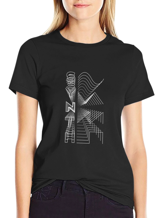 Geometric Line Art Black T-Shirt