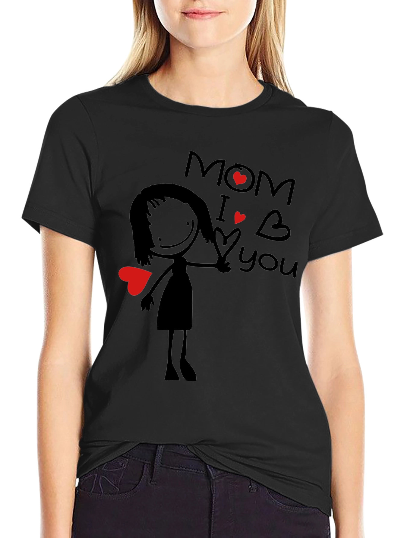 Mom I Love You Graphic Tee - Black