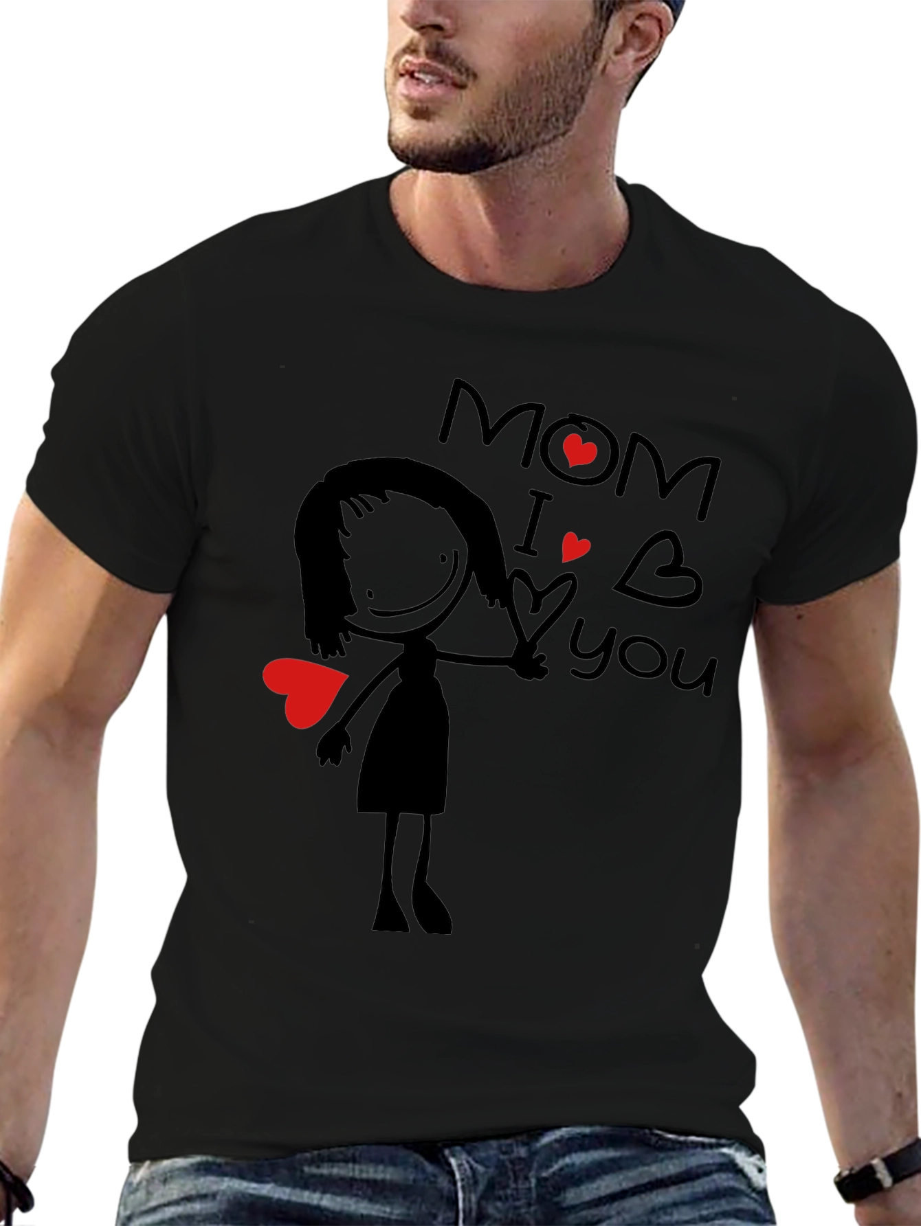Mom I Love You Graphic Tee - Black