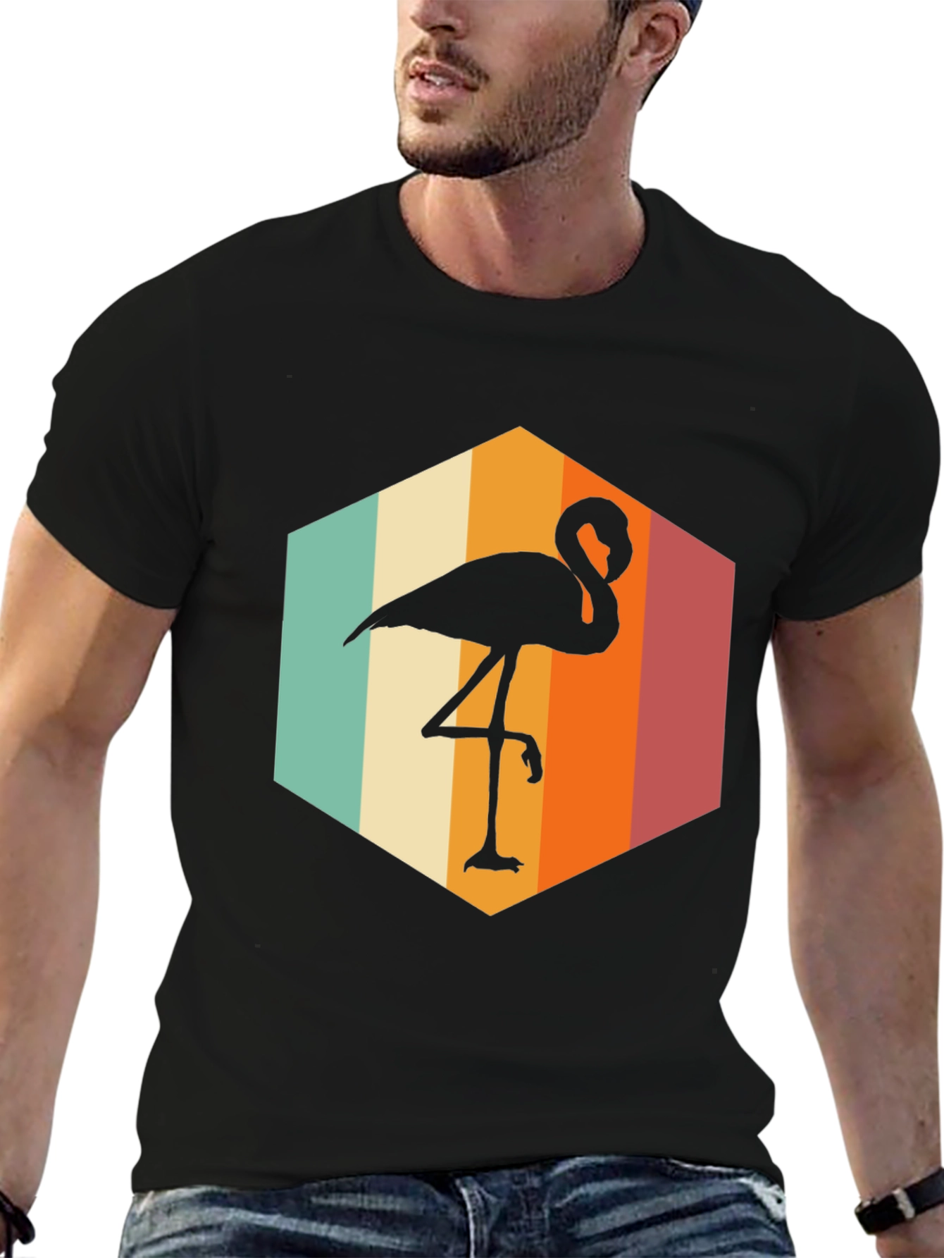 Retro Flamingo Graphic Tee - Black