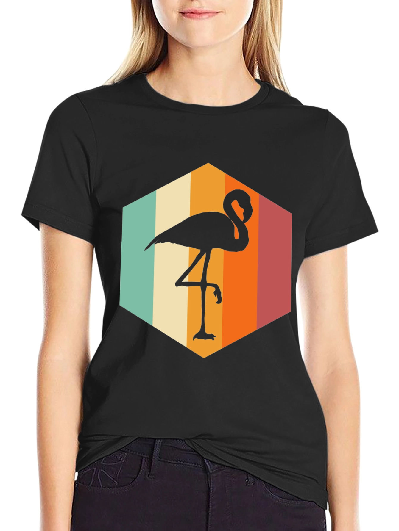 Retro Flamingo Graphic Tee - Black