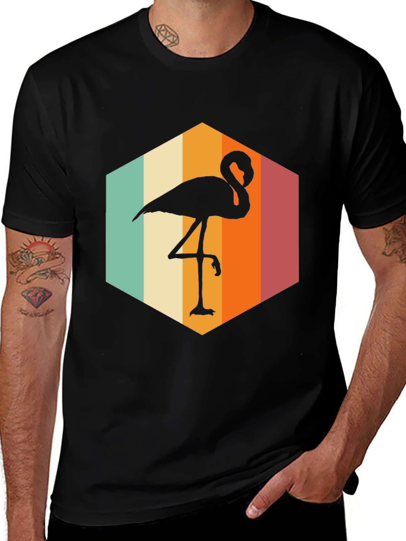 Retro Flamingo Graphic Tee - Black