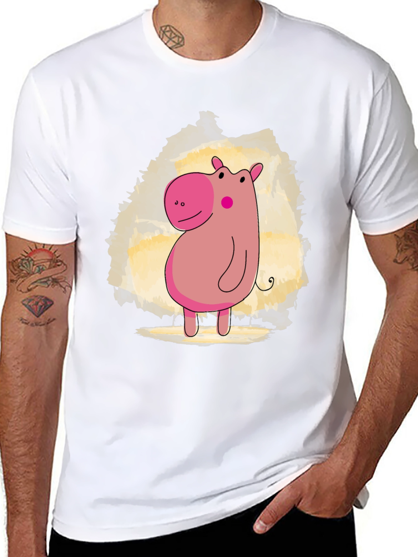 Cute Hippo Cartoon Black T-Shirt