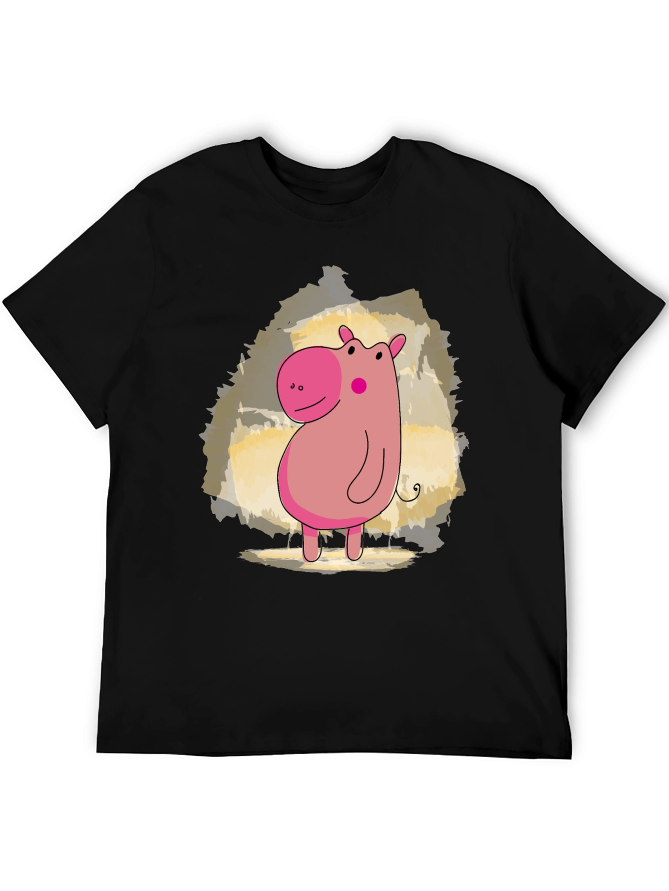 Cute Hippo Cartoon Black T-Shirt