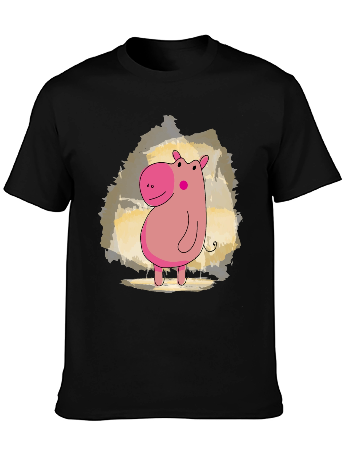 Cute Hippo Cartoon Black T-Shirt