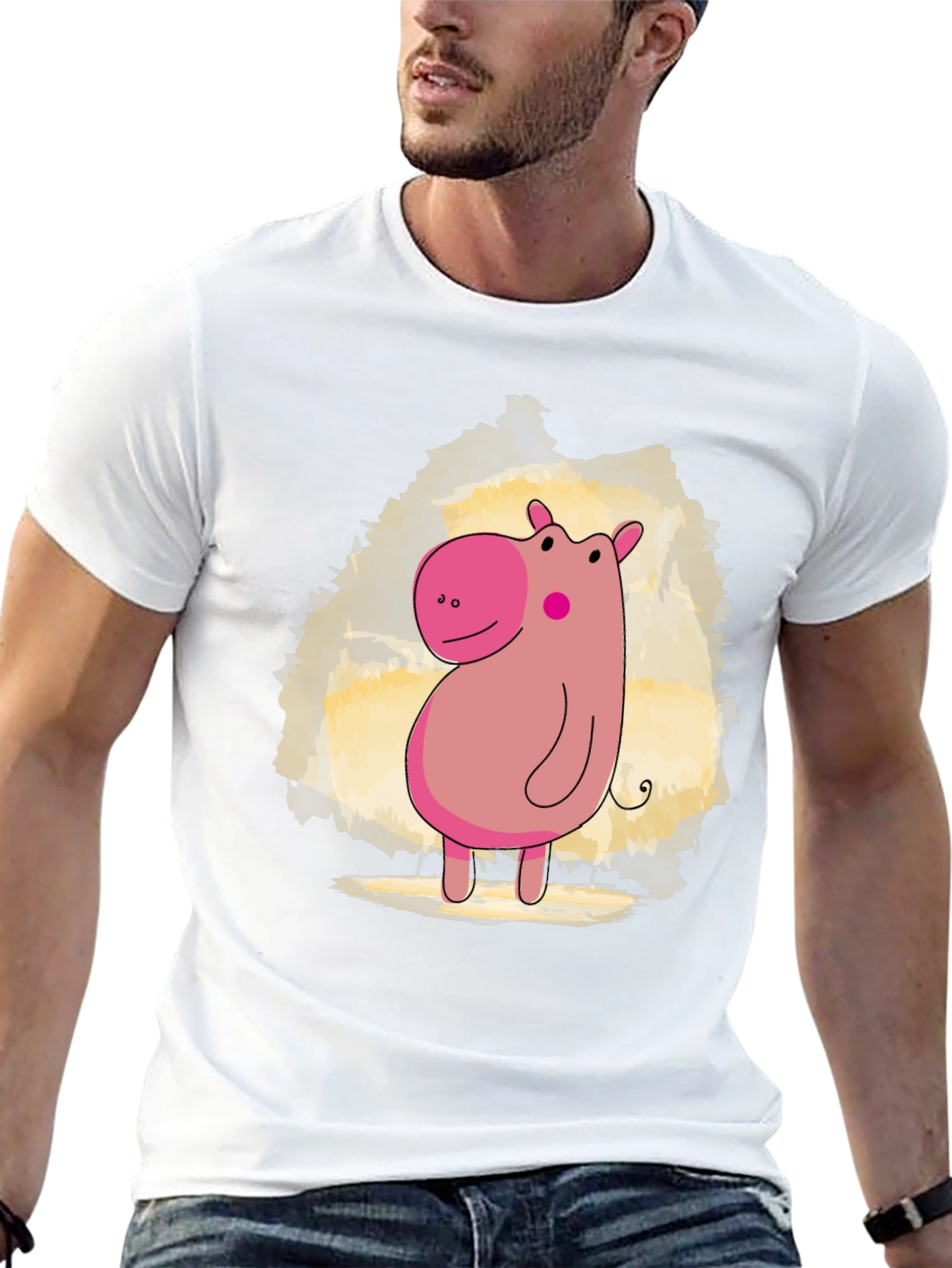 Cute Hippo Cartoon Black T-Shirt