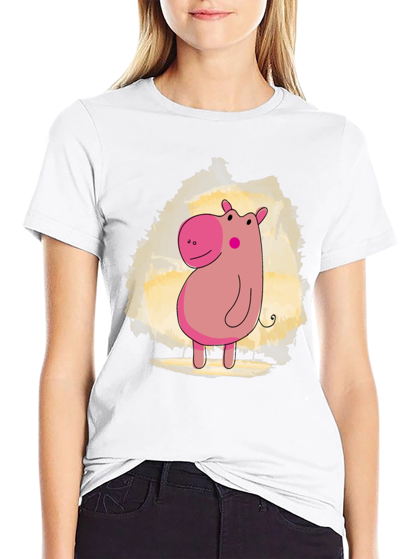 Cute Hippo Cartoon Black T-Shirt