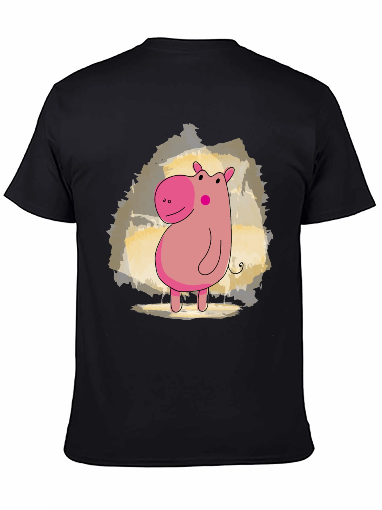 Cute Hippo Cartoon Black T-Shirt