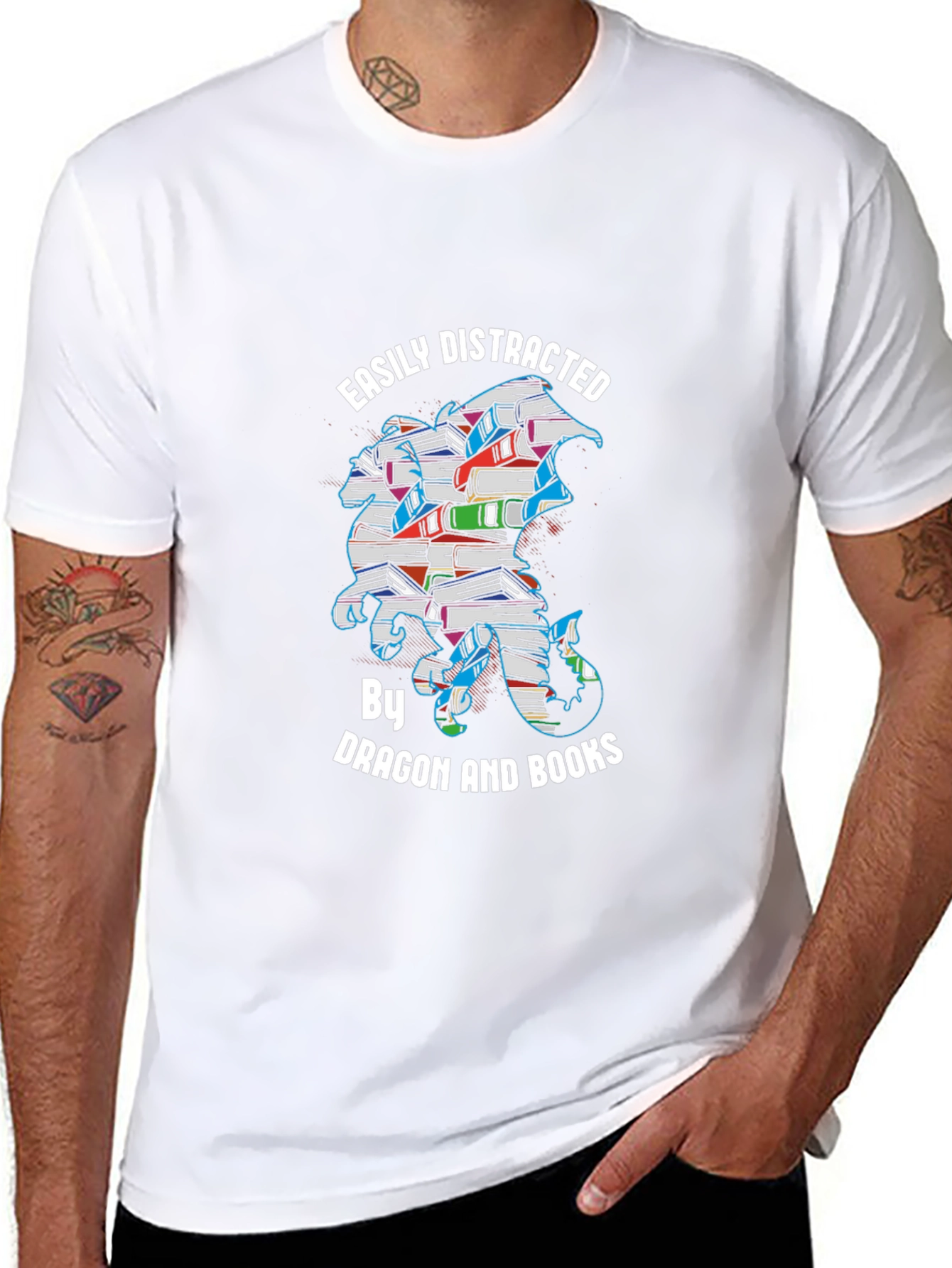 Easily Distracted Dragon and Books T-Shirt