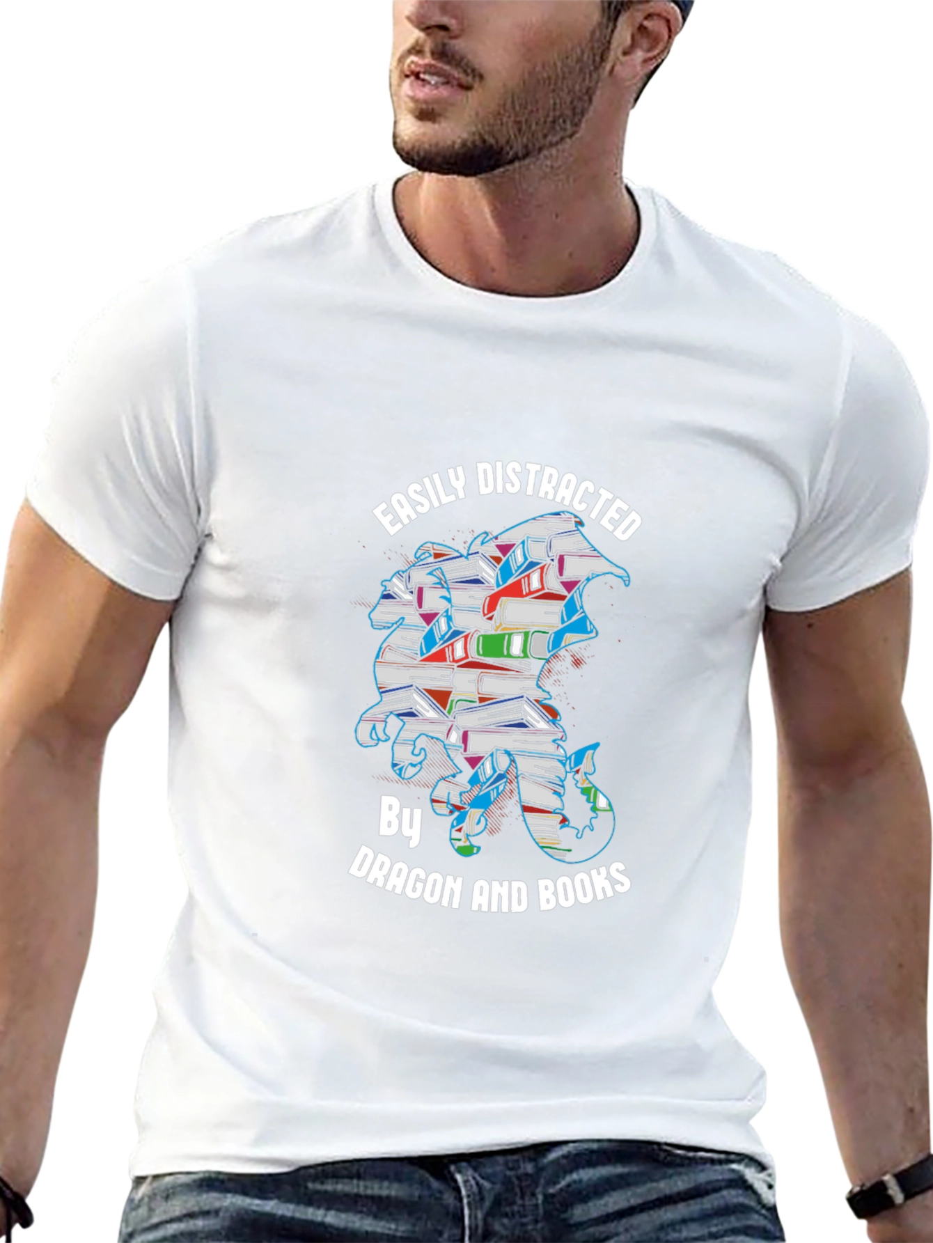 Easily Distracted Dragon and Books T-Shirt