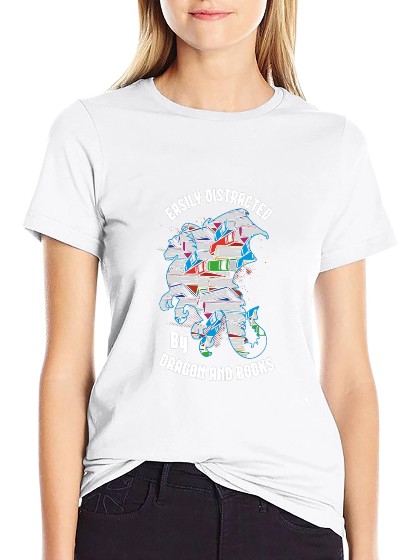 Easily Distracted Dragon and Books T-Shirt