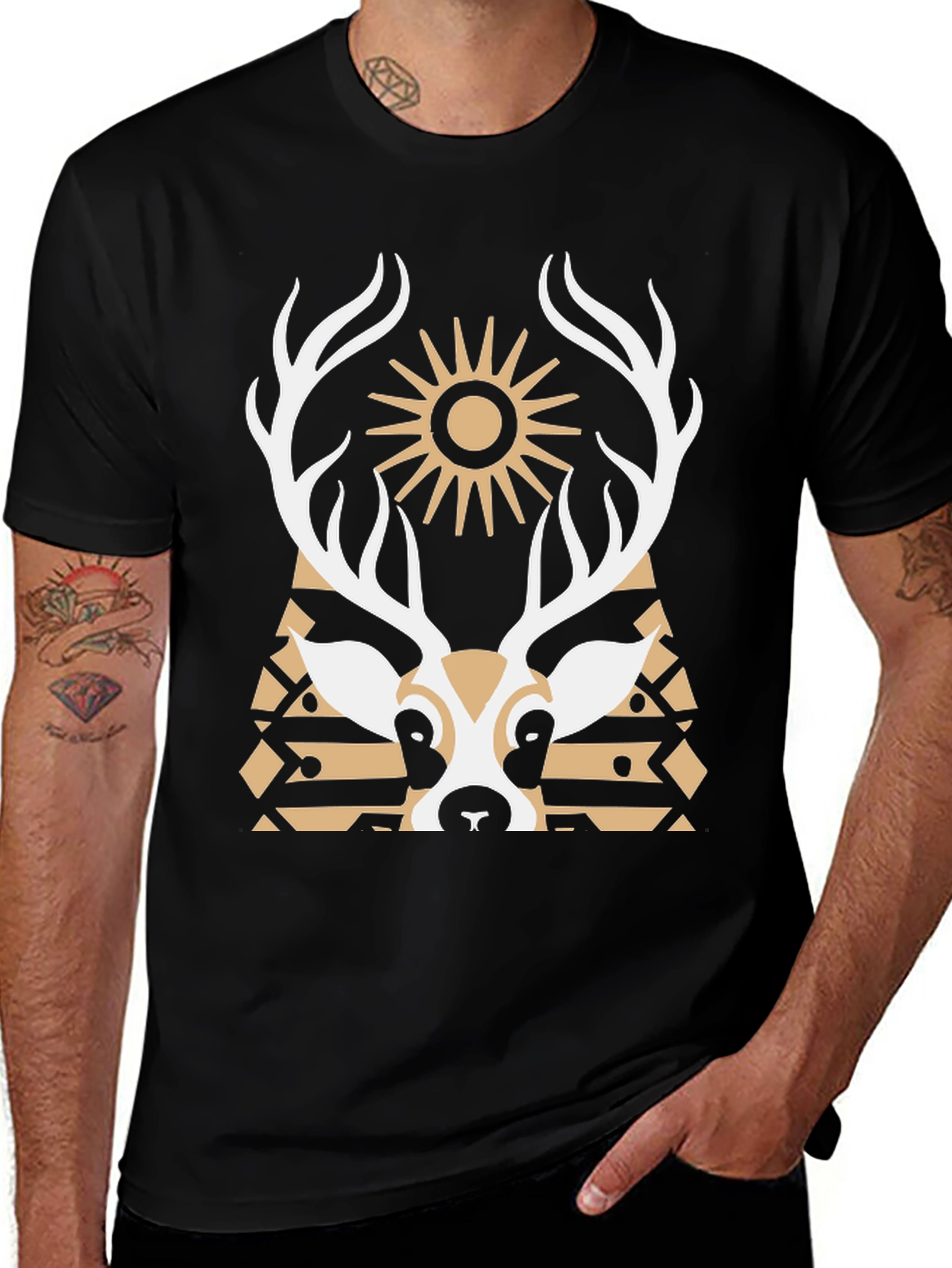 Deer Graphic Black T-Shirt - Unique Design