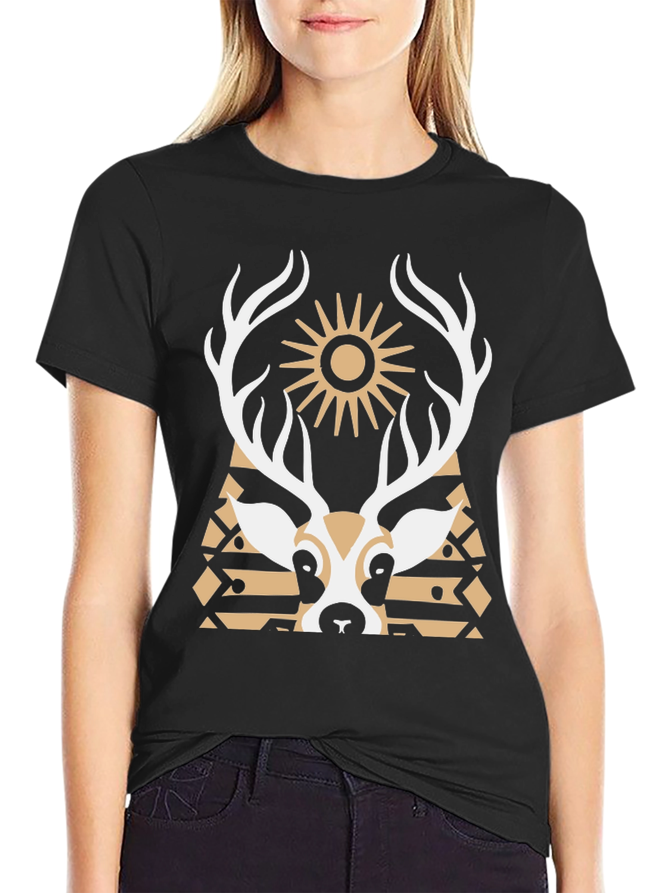 Deer Graphic Black T-Shirt - Unique Design