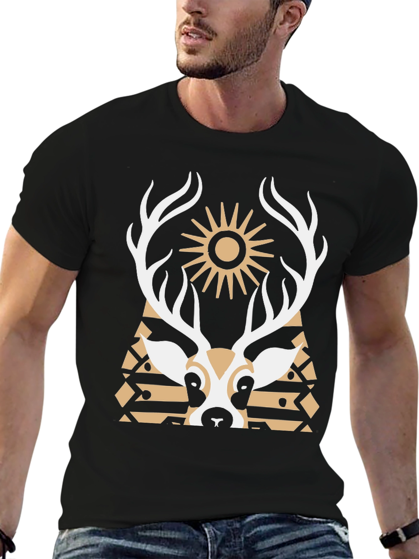 Deer Graphic Black T-Shirt - Unique Design