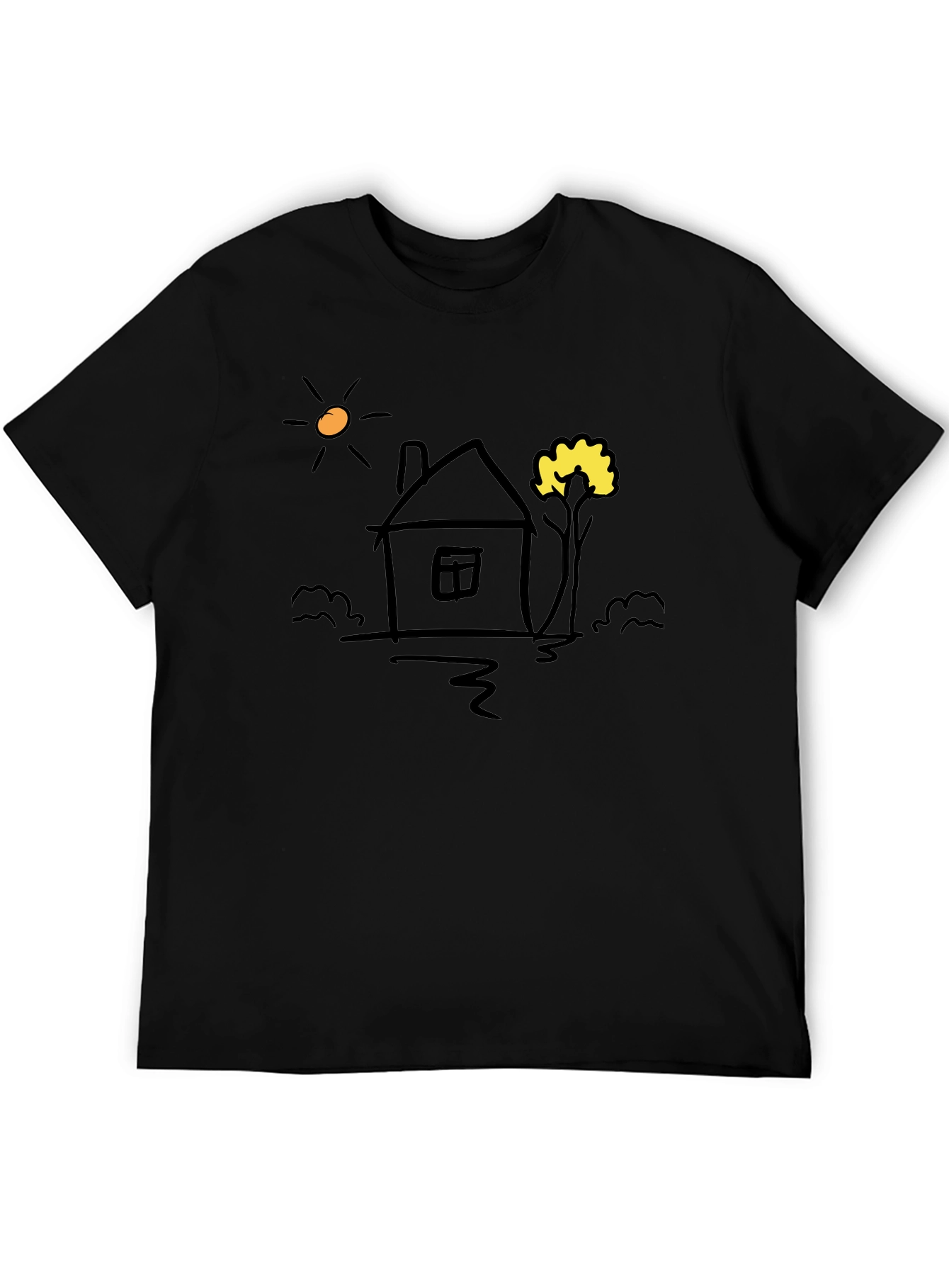 Doodle House Graphic Tee - Casual Black T-Shirt