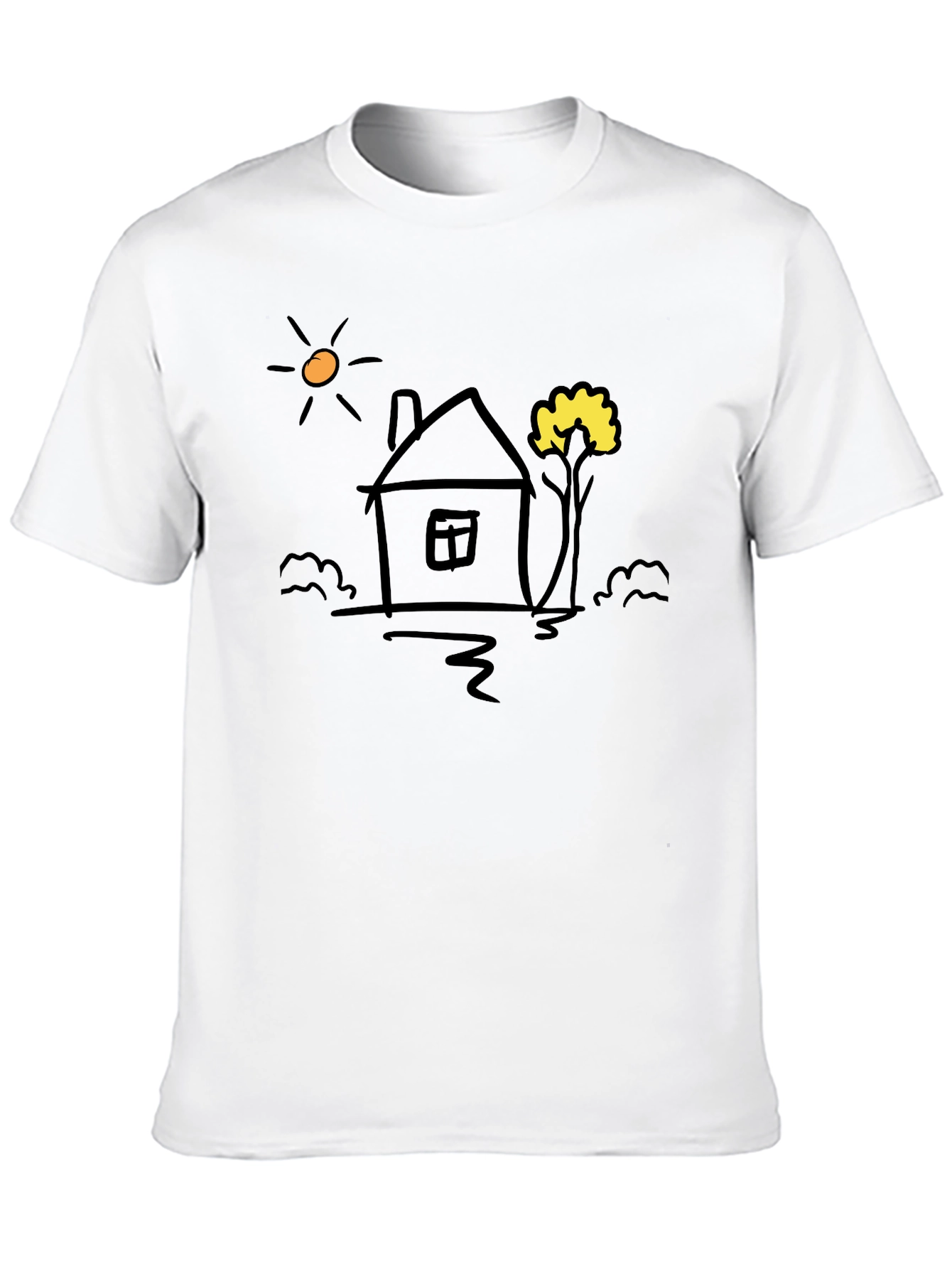Doodle House Graphic Tee - Casual Black T-Shirt