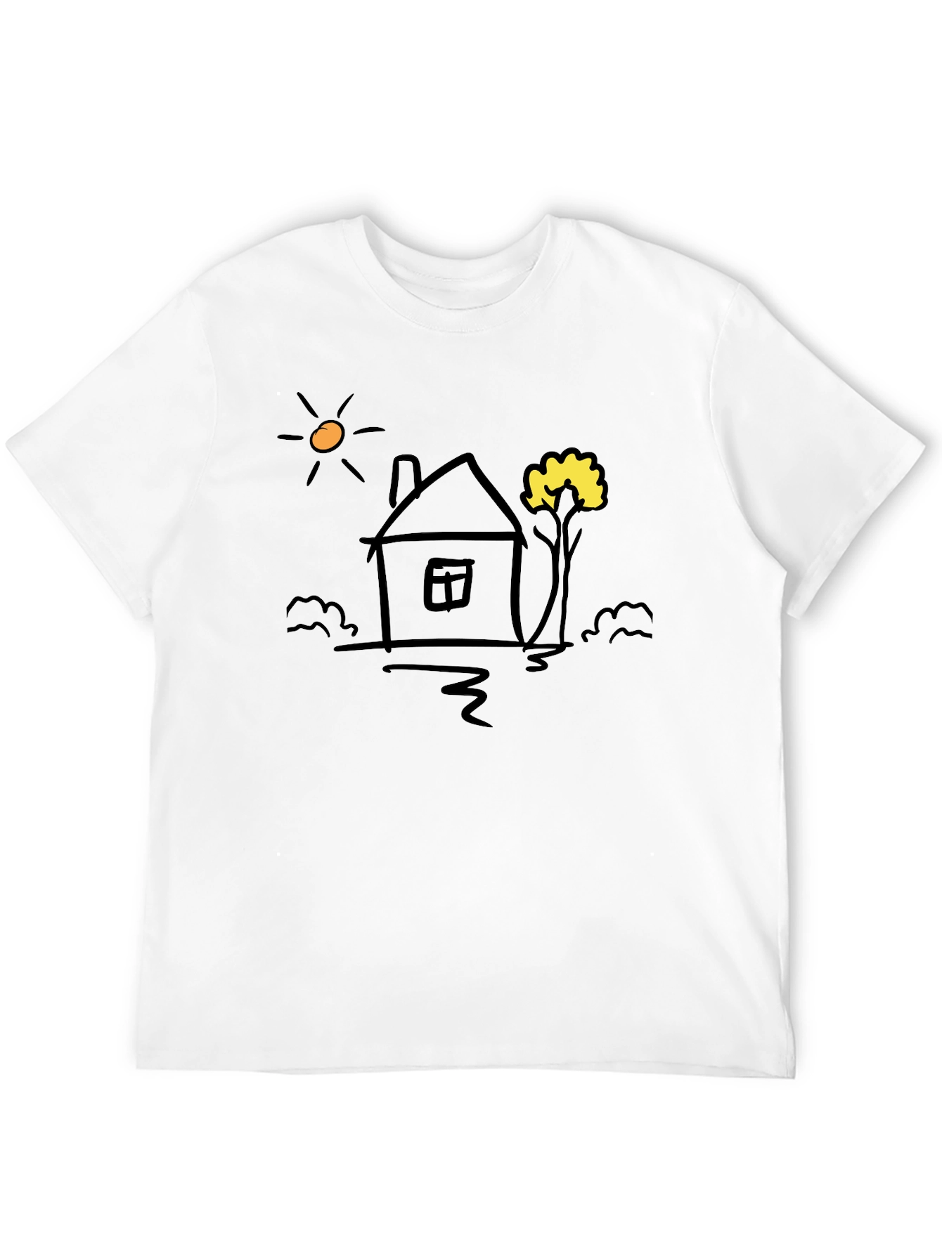 Doodle House Graphic Tee - Casual Black T-Shirt