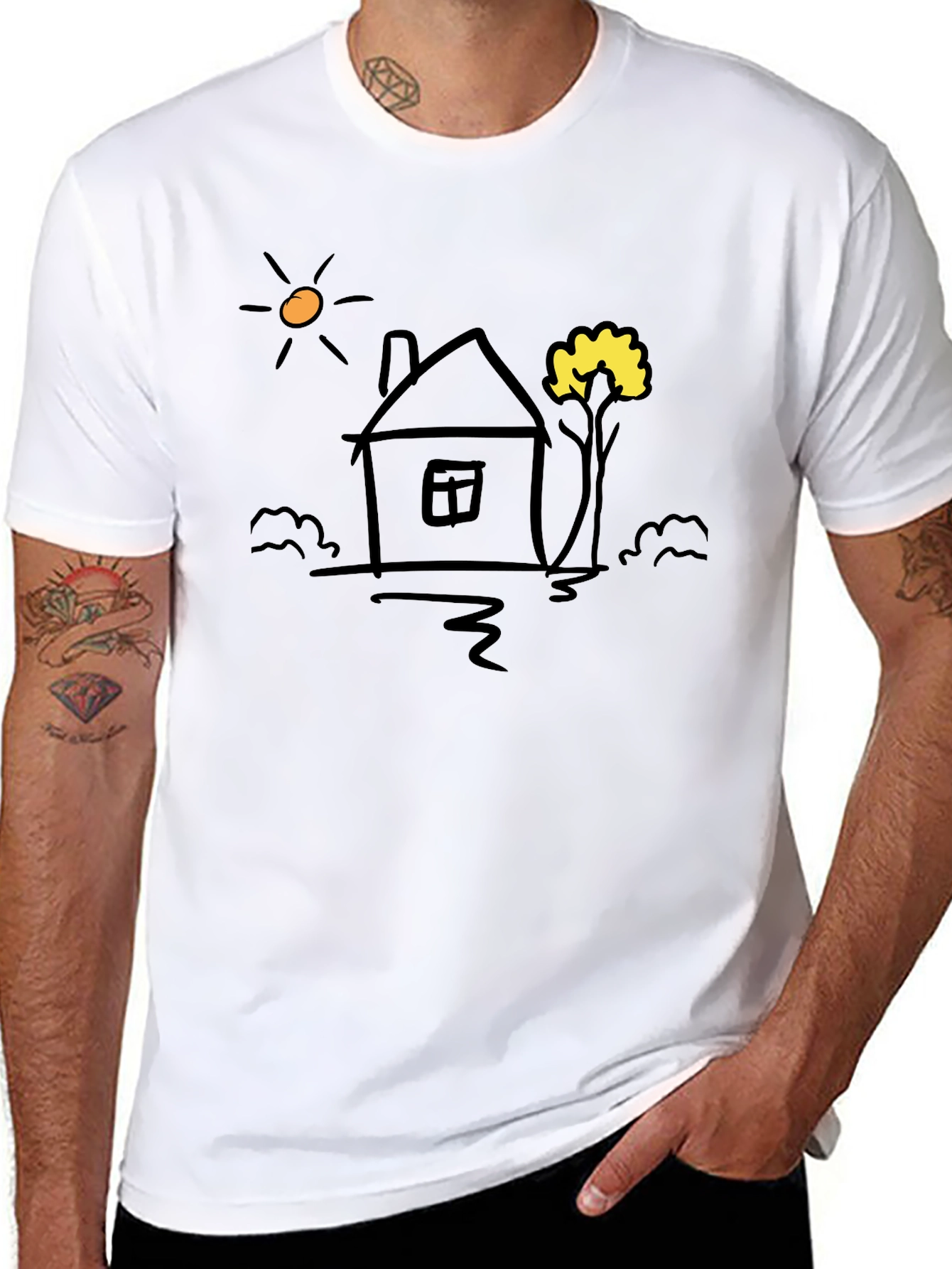 Doodle House Graphic Tee - Casual Black T-Shirt