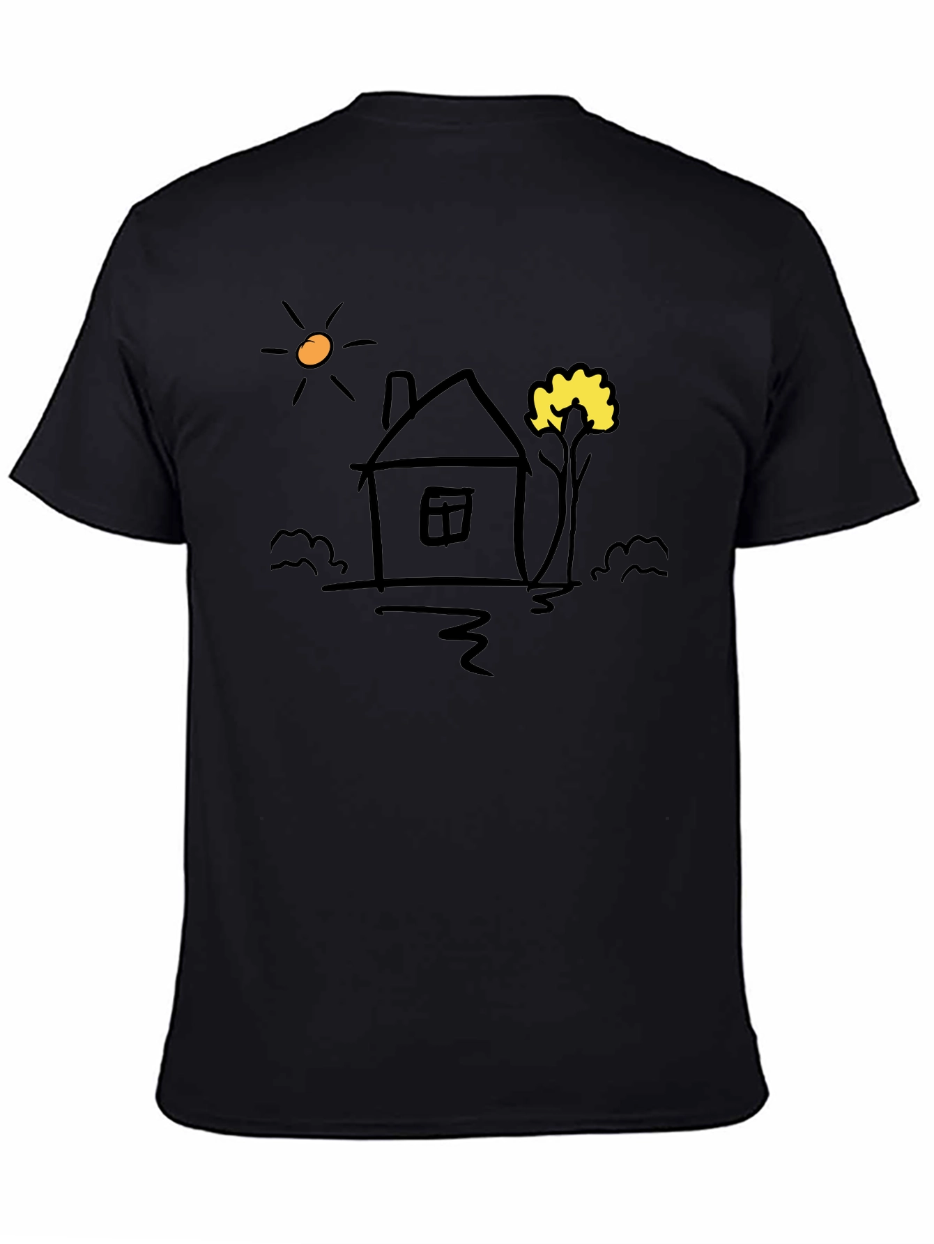 Doodle House Graphic Tee - Casual Black T-Shirt