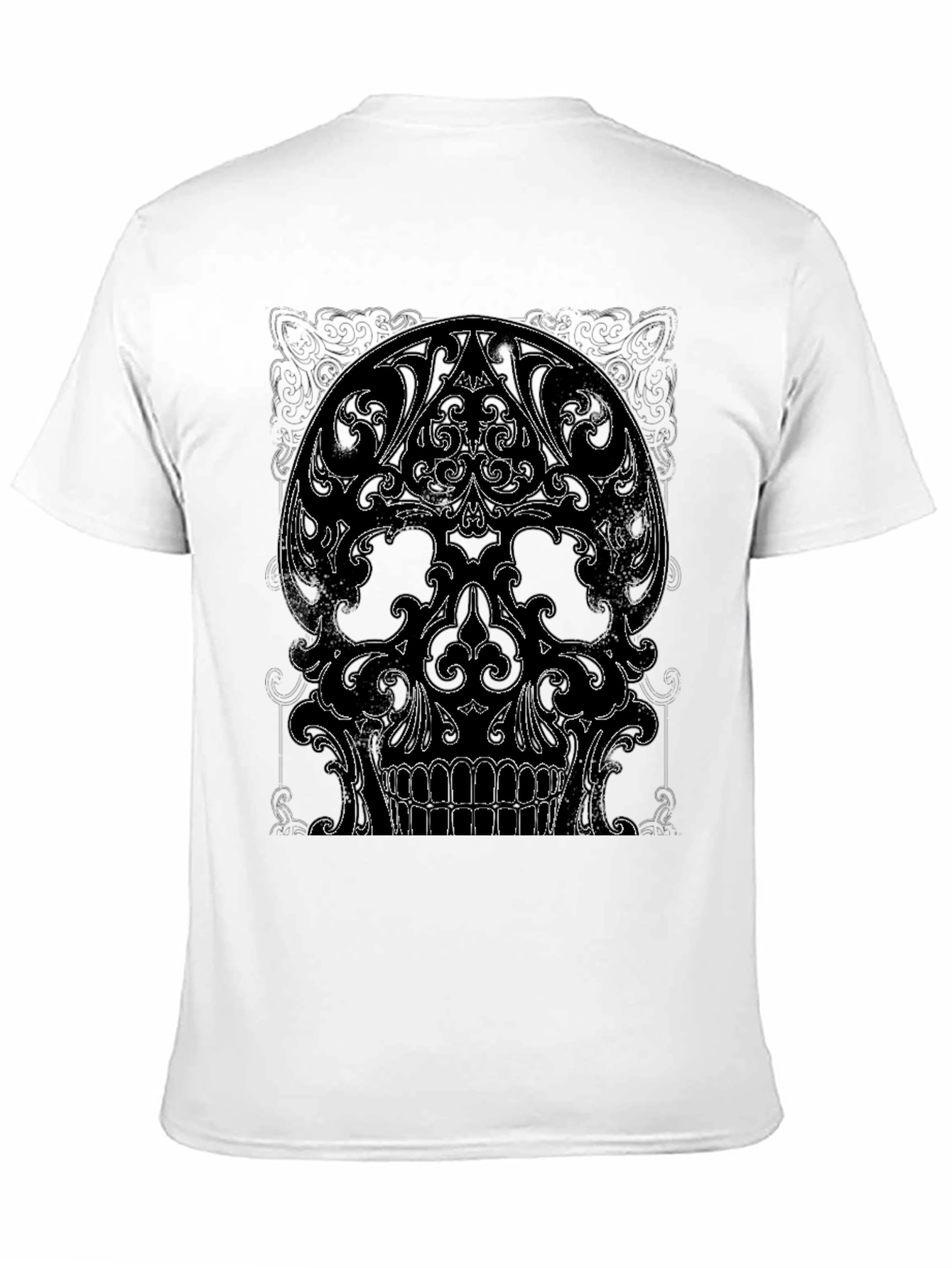 Ornate Skull Graphic Tee - Black Cotton T-Shirt