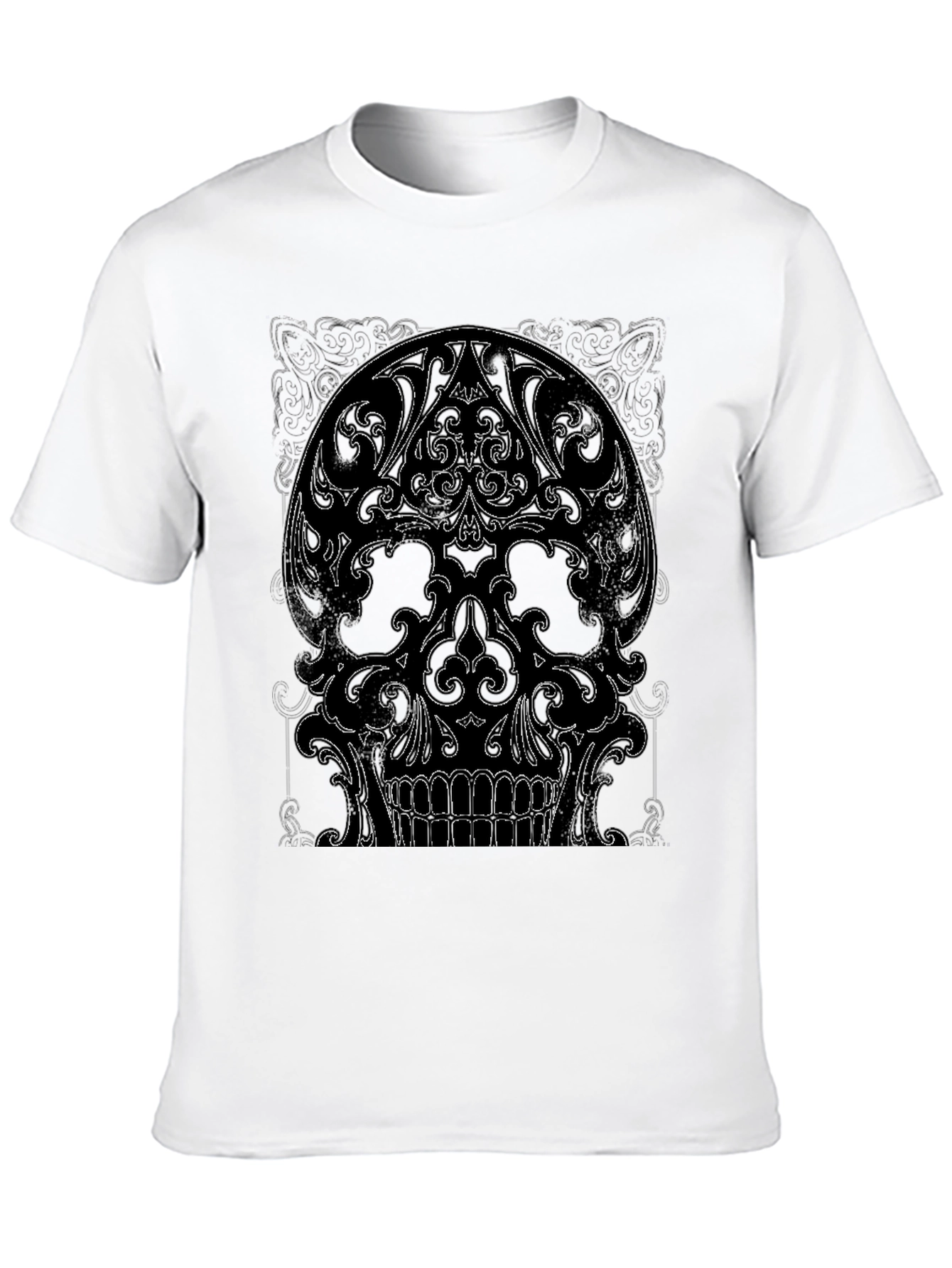 Ornate Skull Graphic Tee - Black Cotton T-Shirt