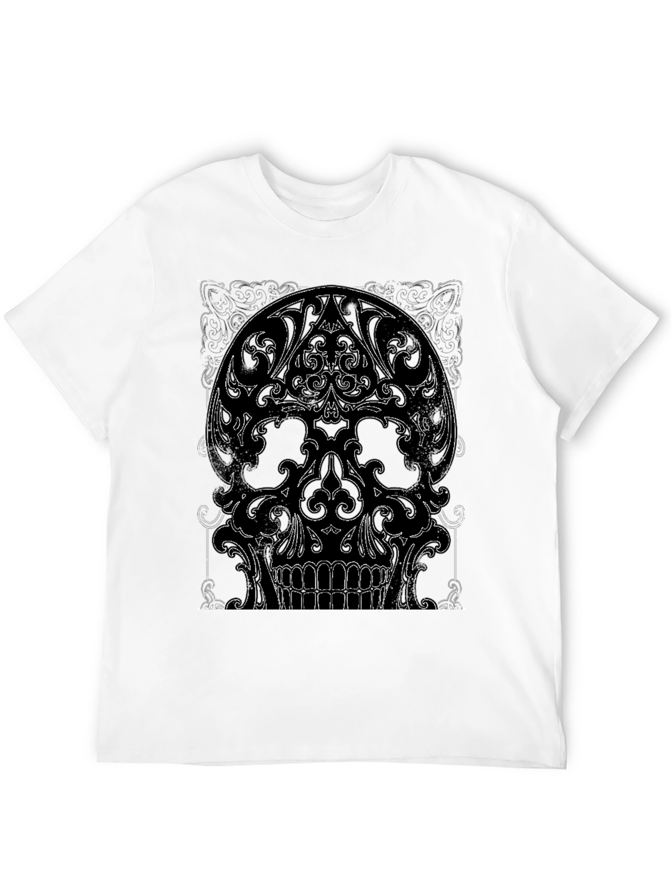 Ornate Skull Graphic Tee - Black Cotton T-Shirt