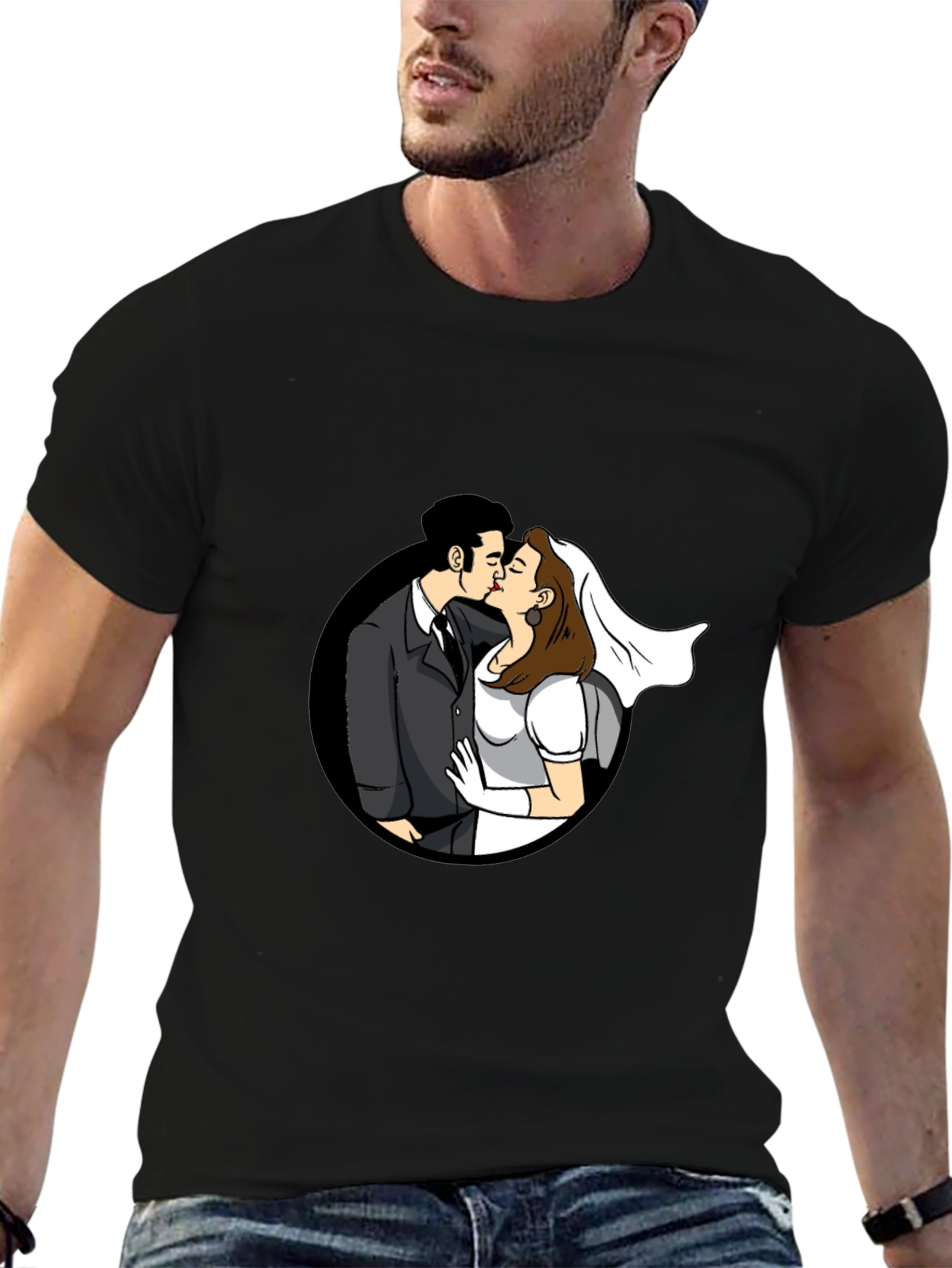 Kissing Couple Black Graphic T-Shirt