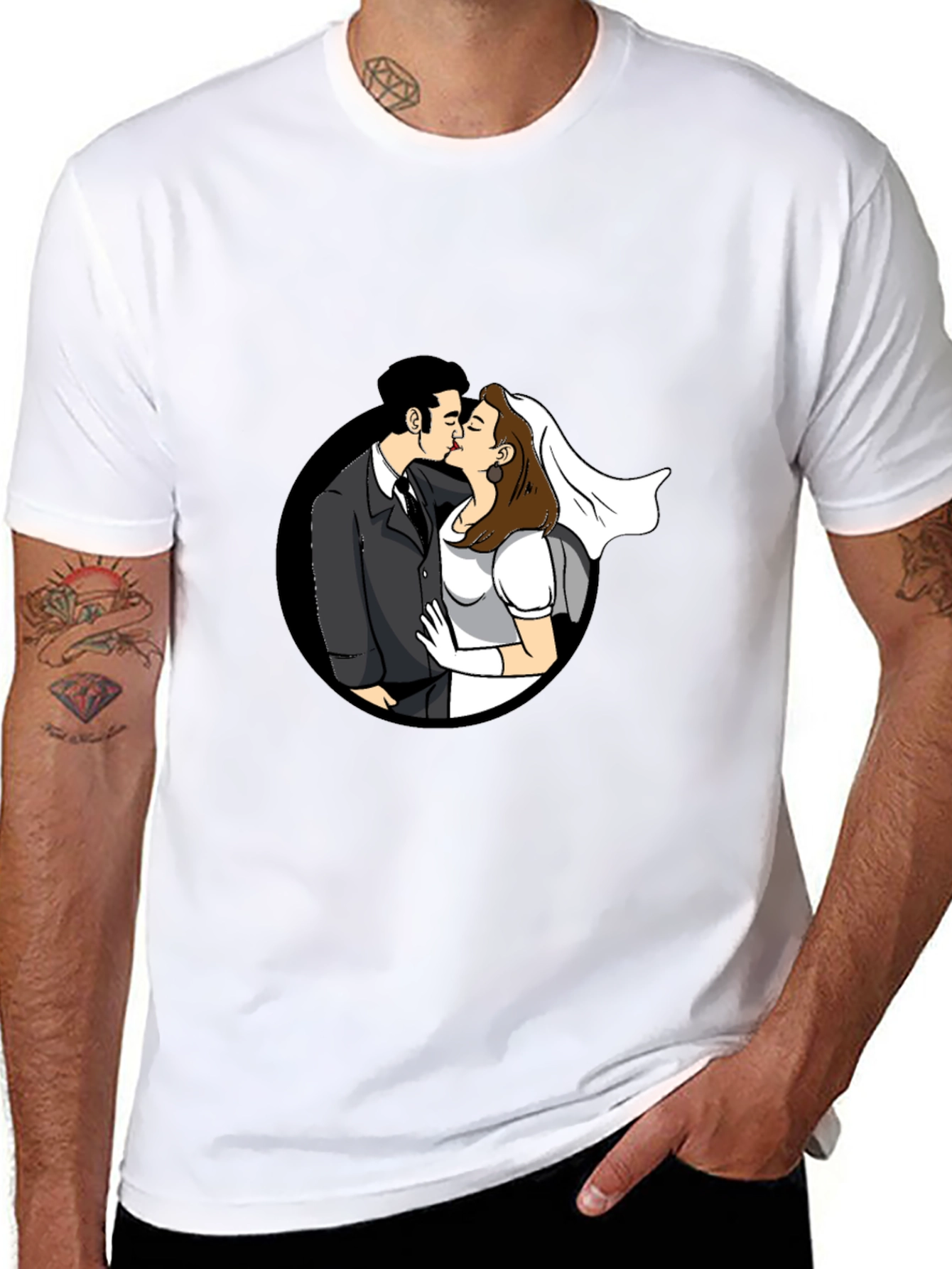 Kissing Couple Black Graphic T-Shirt