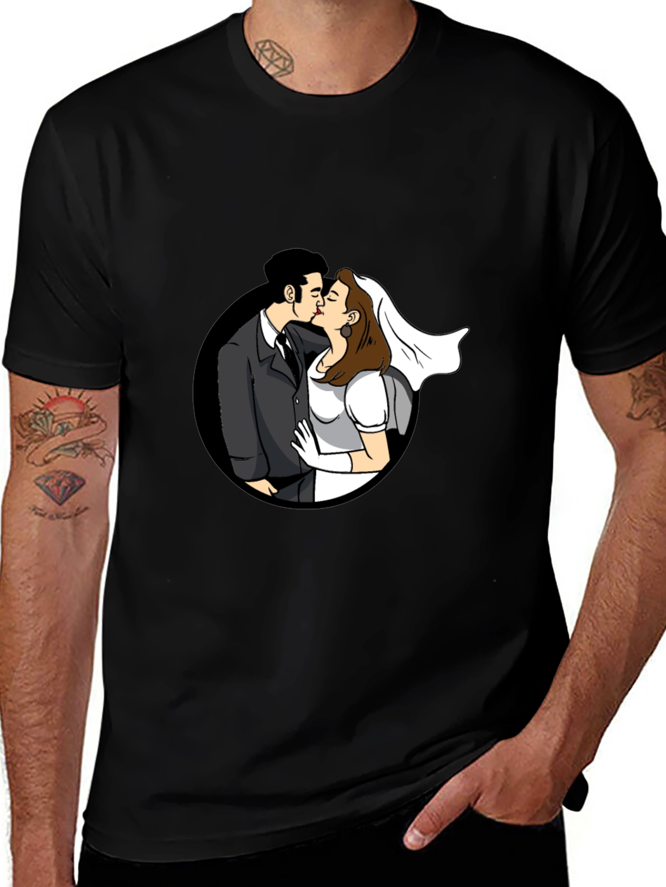 Kissing Couple Black Graphic T-Shirt