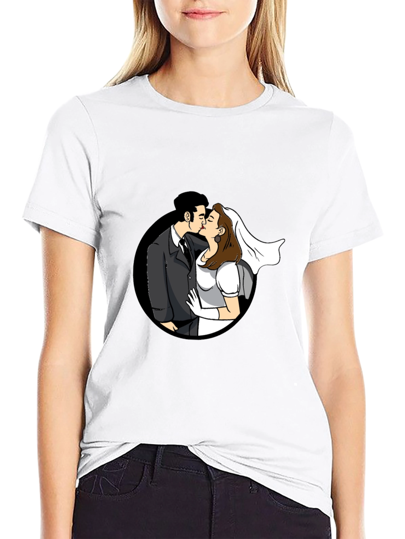 Kissing Couple Black Graphic T-Shirt