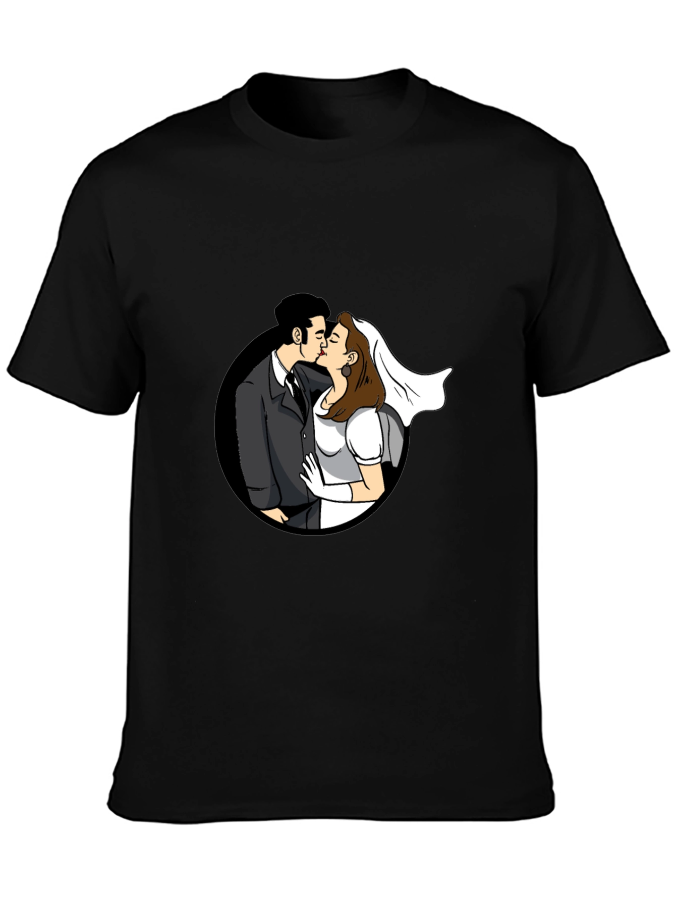 Kissing Couple Black Graphic T-Shirt