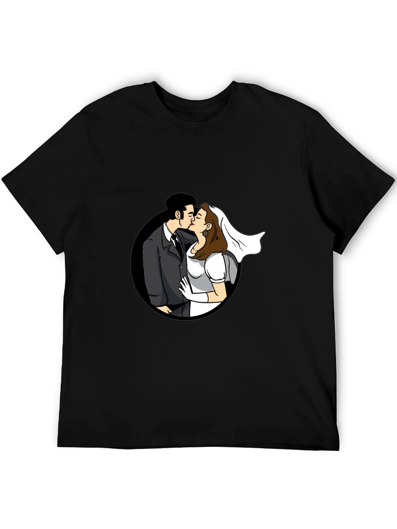 Kissing Couple Black Graphic T-Shirt
