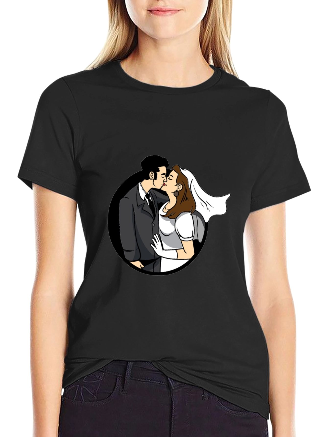 Kissing Couple Black Graphic T-Shirt