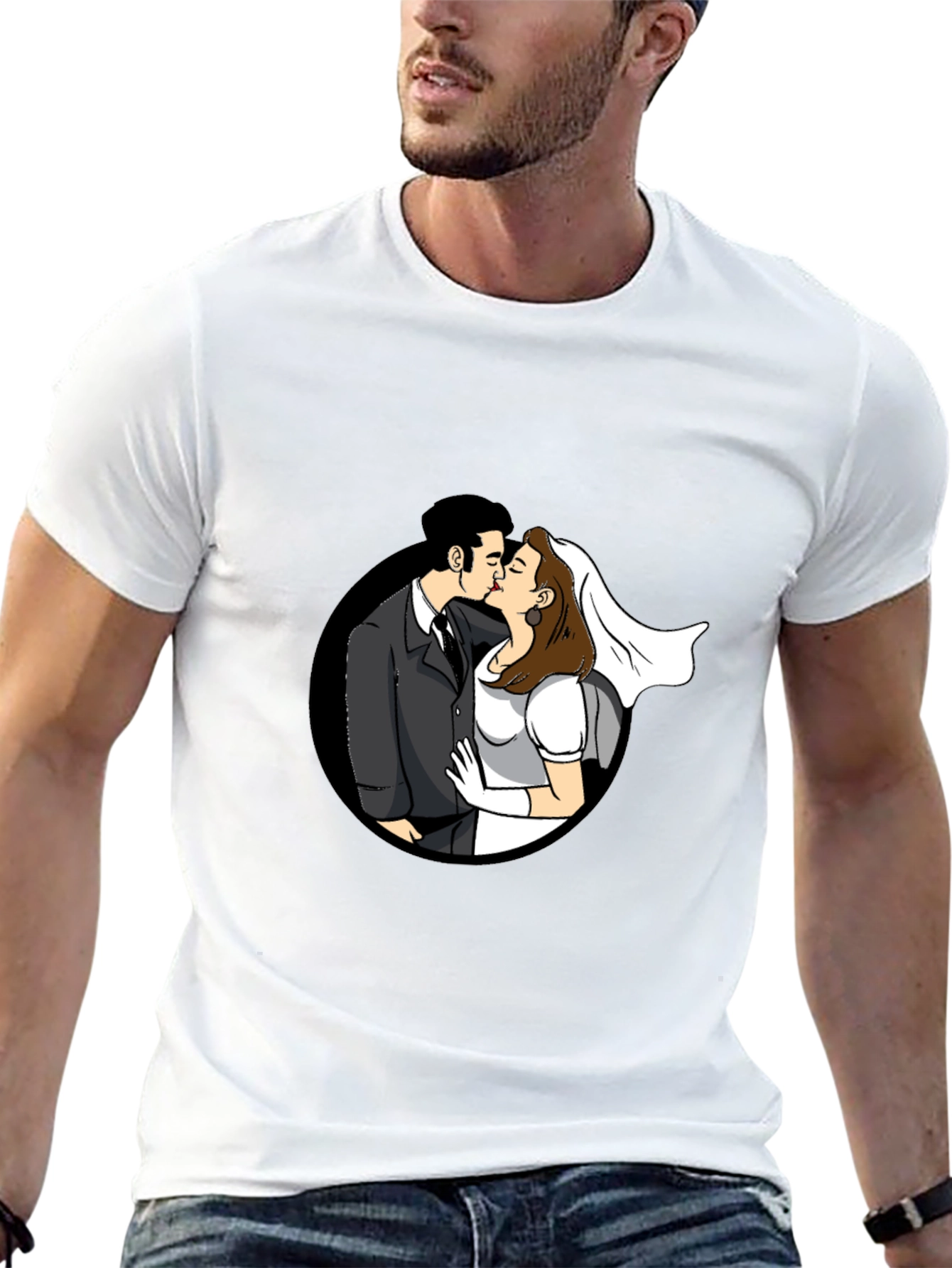 Kissing Couple Black Graphic T-Shirt