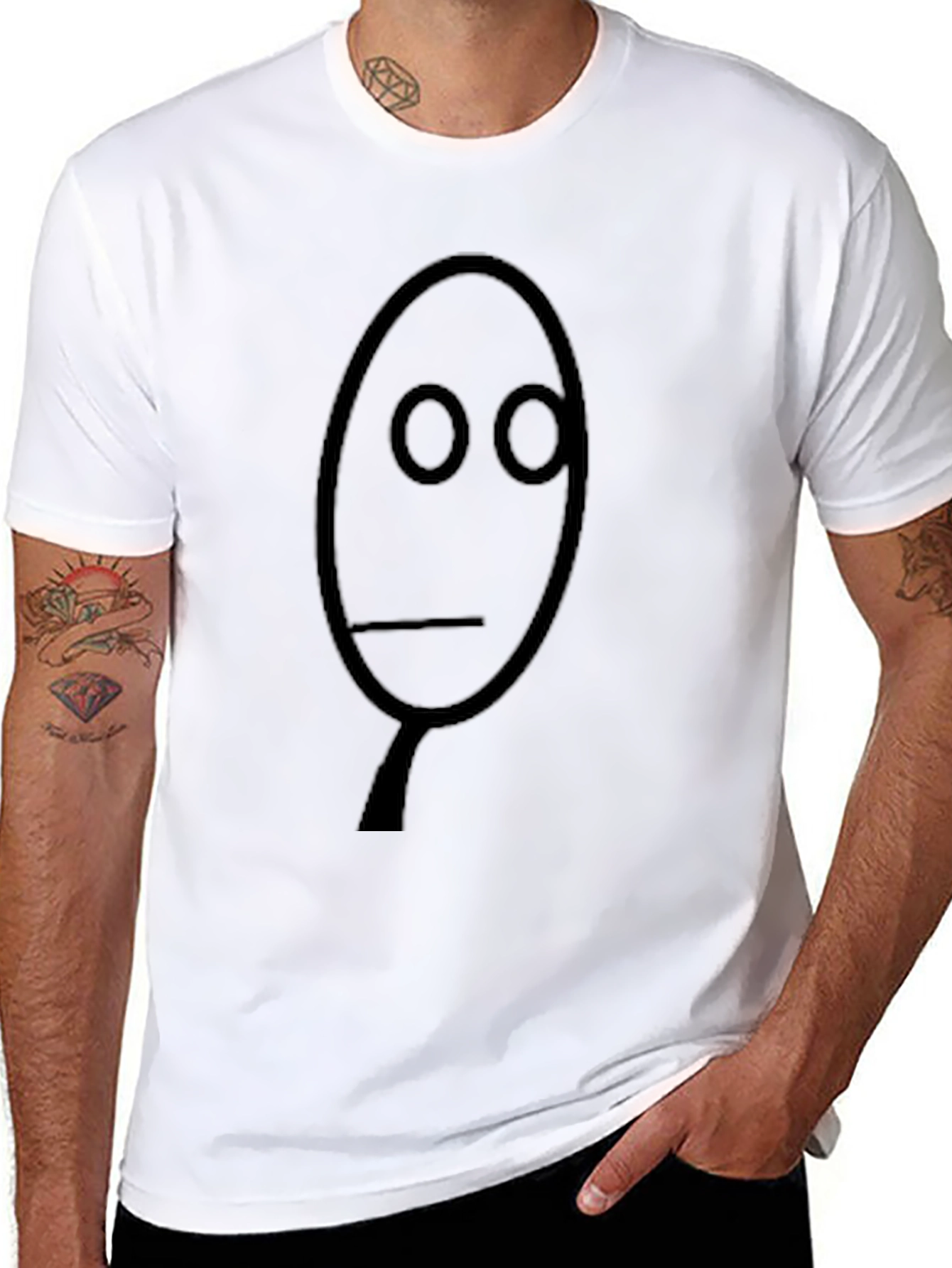 Mens Black T-Shirt with Minimalist Face Design